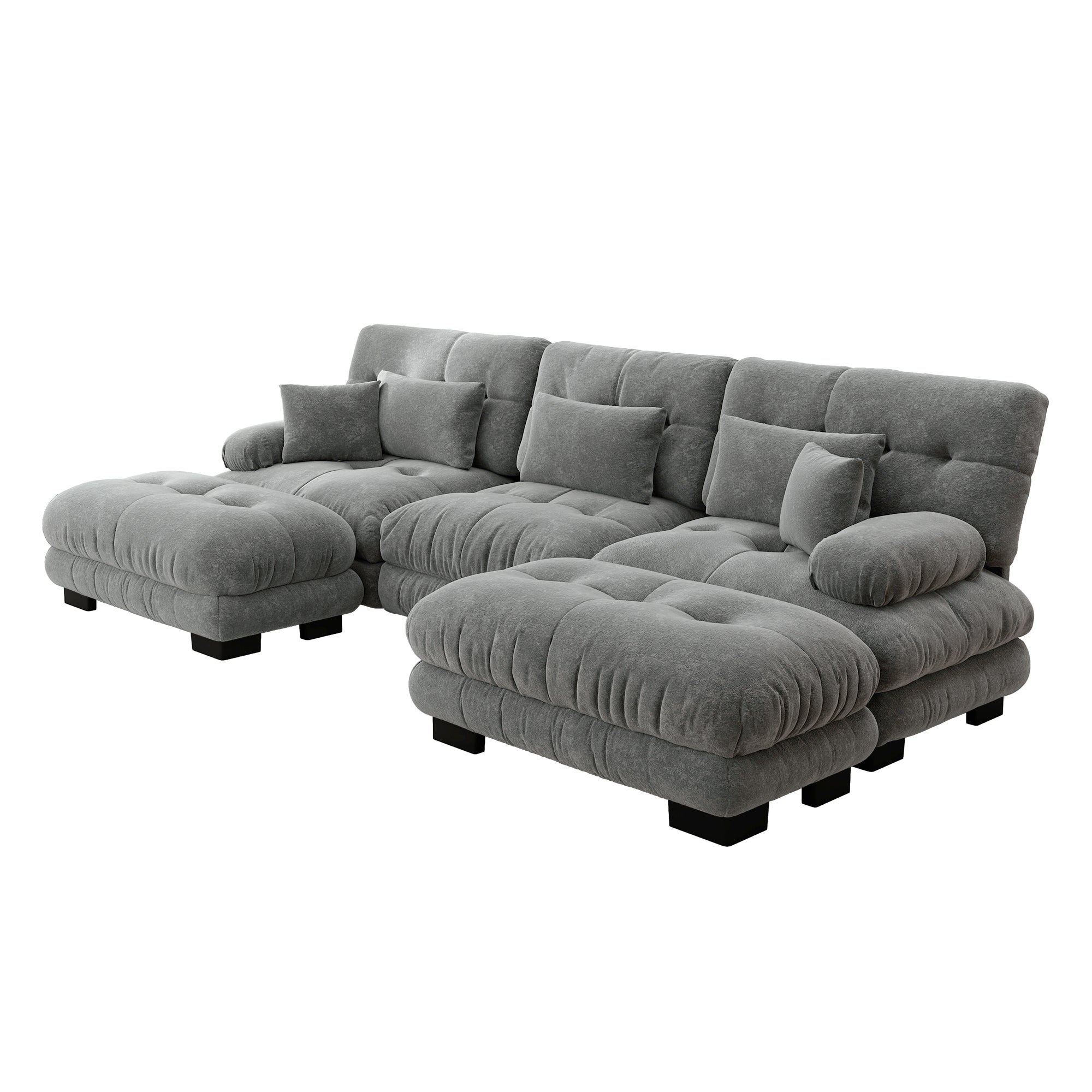 Luxury Modular Corner Sofa, Oversized U-shaped Cloud with Ottoman, Chenille Grey