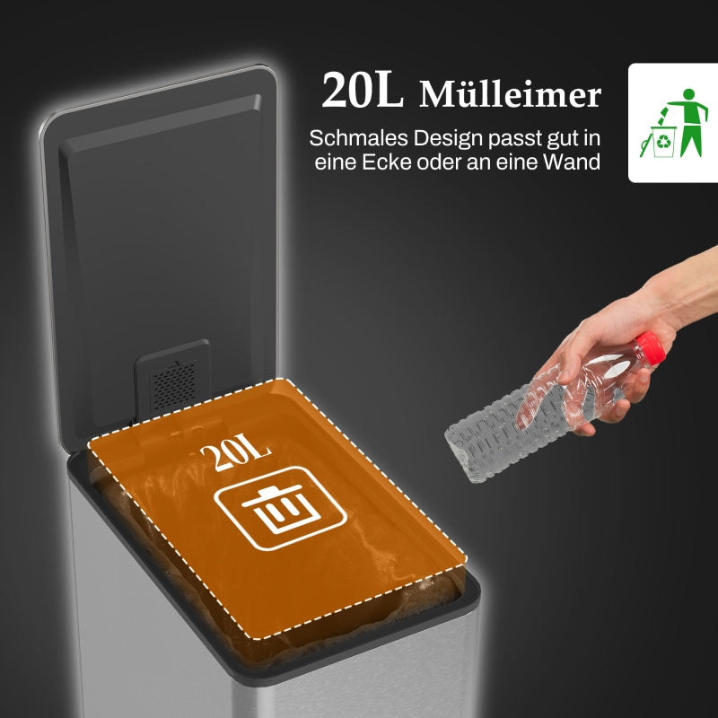 Mülleimer 20L Tretmülleimer mit Deckel, Edelstahl