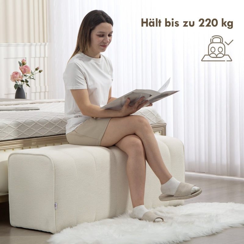 Modern Bedroom Bench Upholstered Wooden Frame Footrest - Cream White
