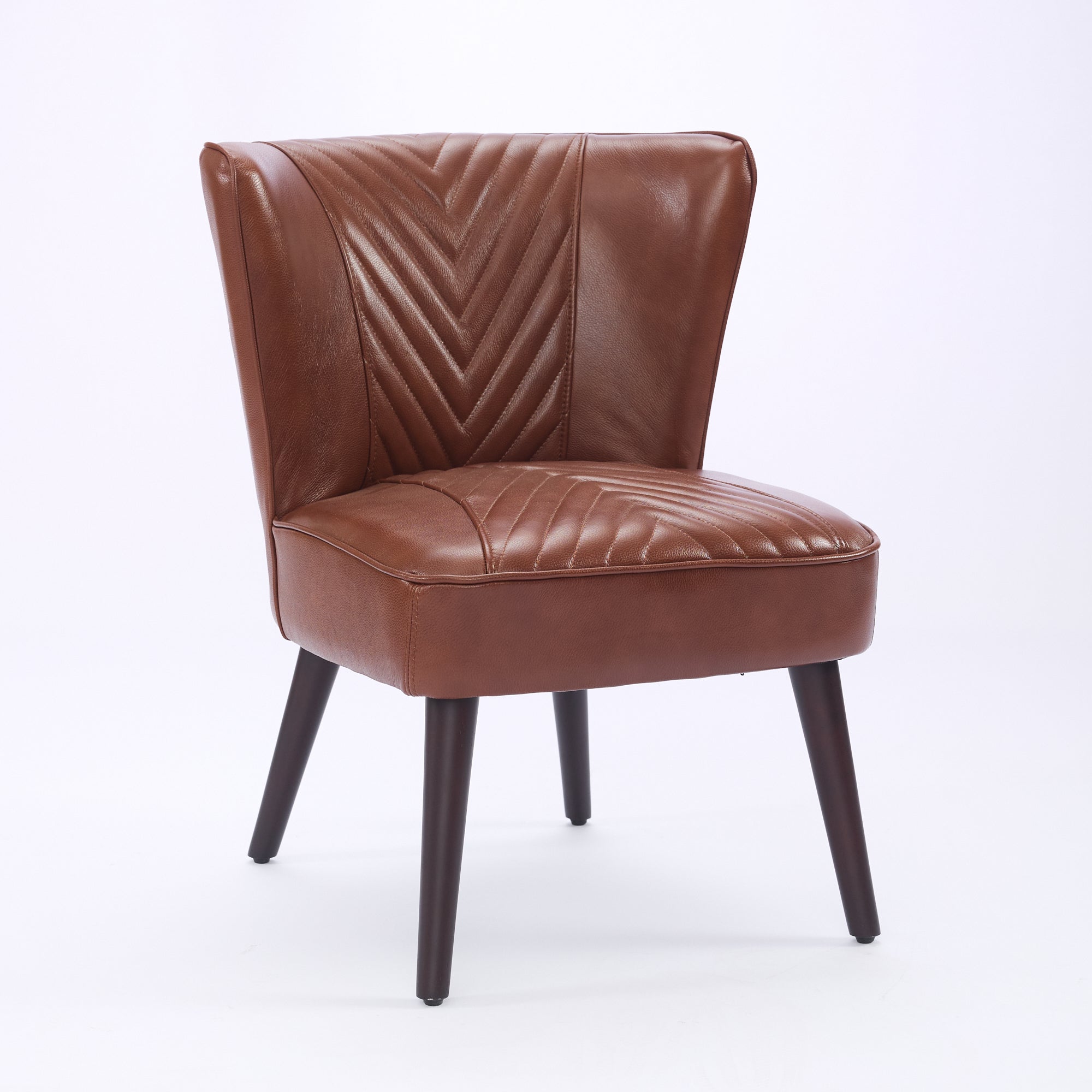 Lounge Chair Armless Modern Solid Rubberwood Base - Brown Genuine Leather