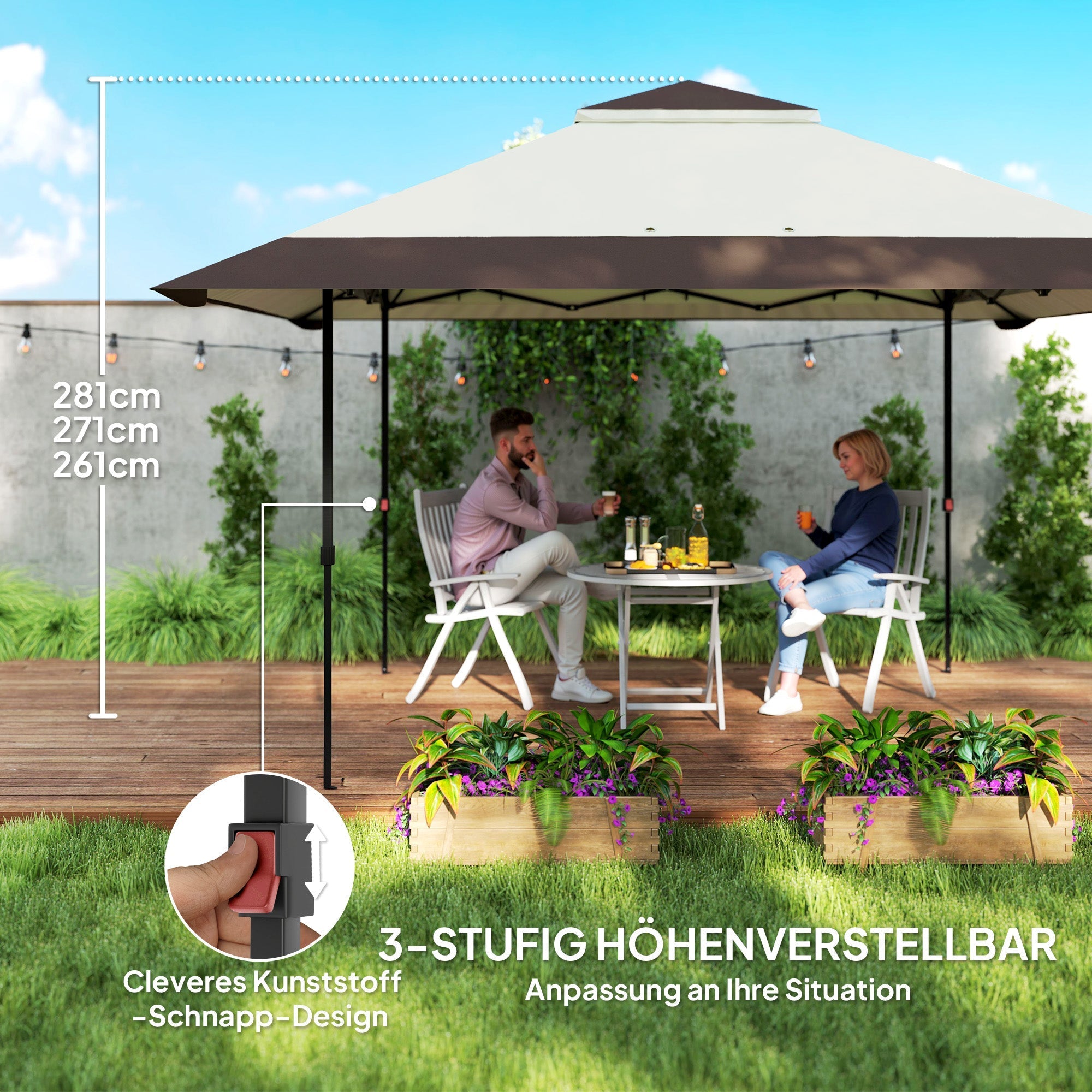 4x4m Pop-Up Pavilion, Height Adjustable, UV 50+ Mesh Walls, Beige