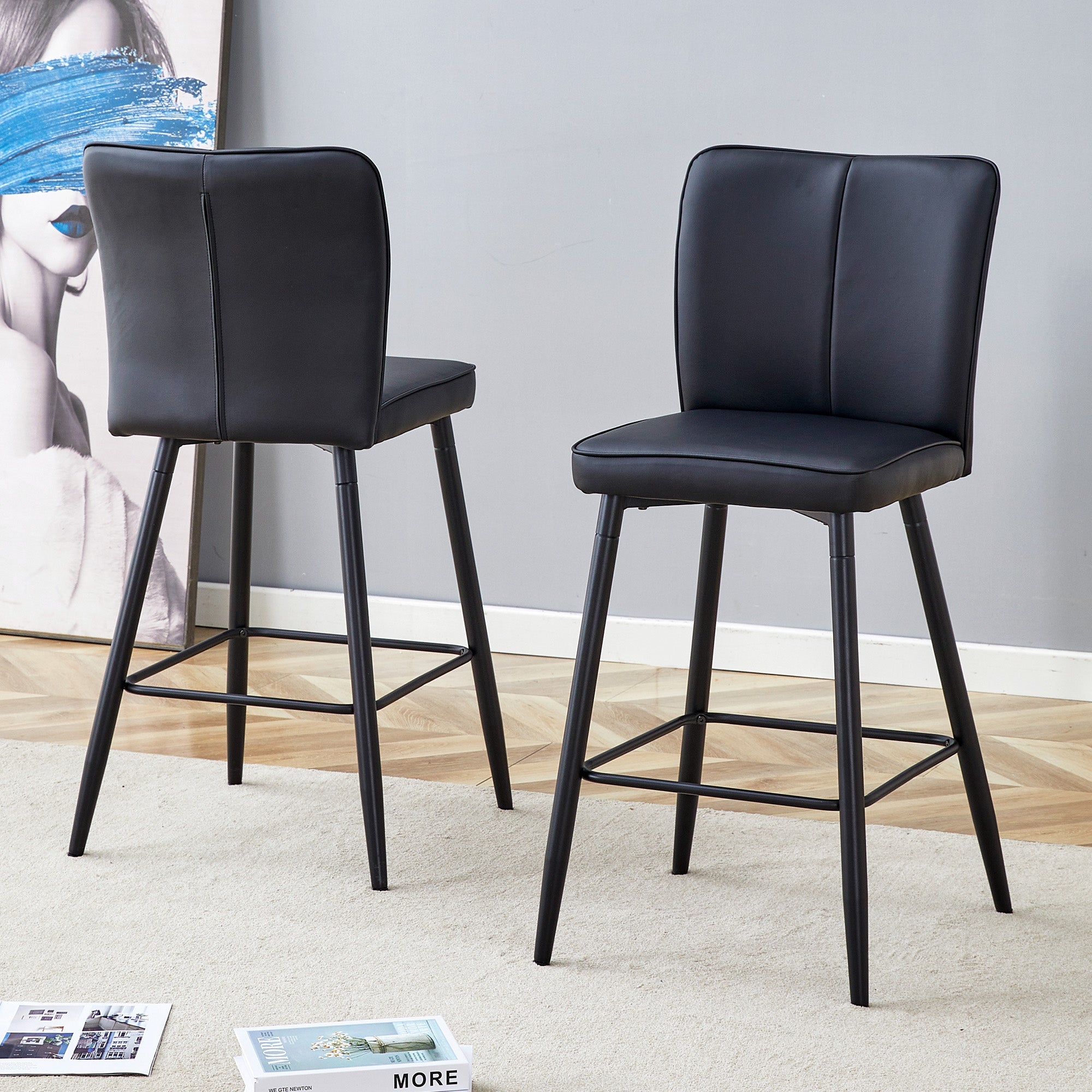 Bar Stools 2-Piece Set 101cm High Ergonomic Backrest Black PU