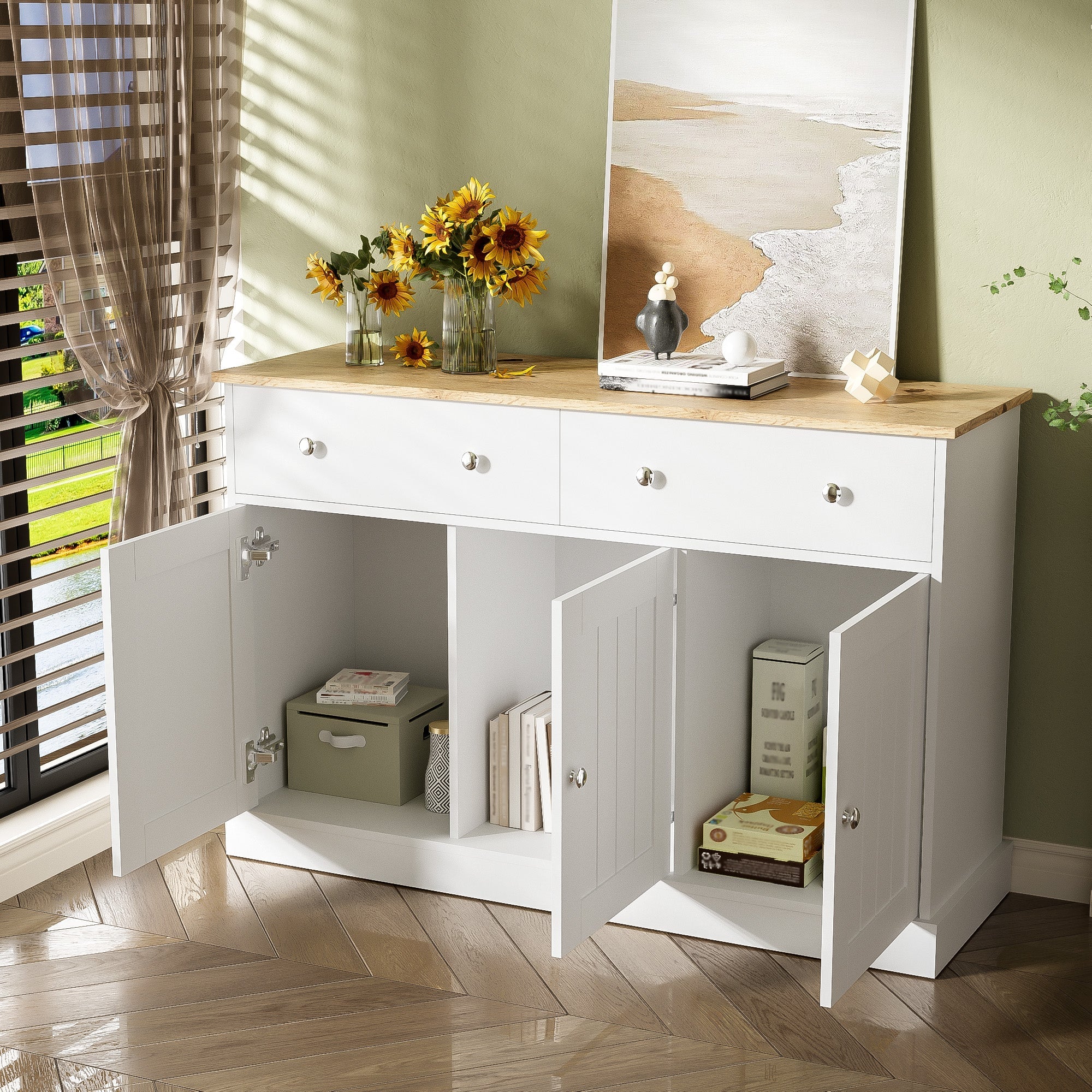 Sideboard, Engraved Texture Living Room Cabinet