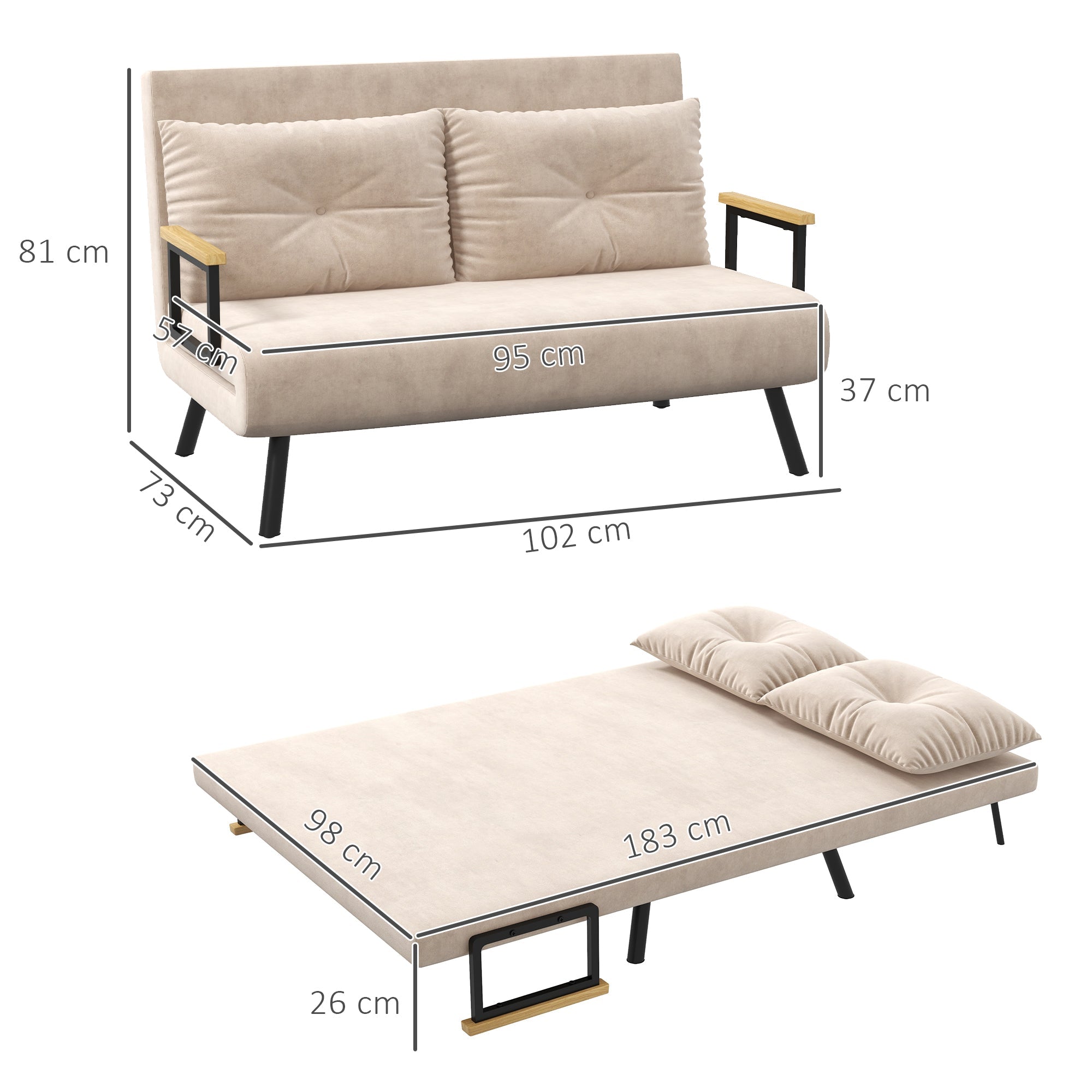 Sofa Bed, Recliner Chair Folding Upholstered, Beige