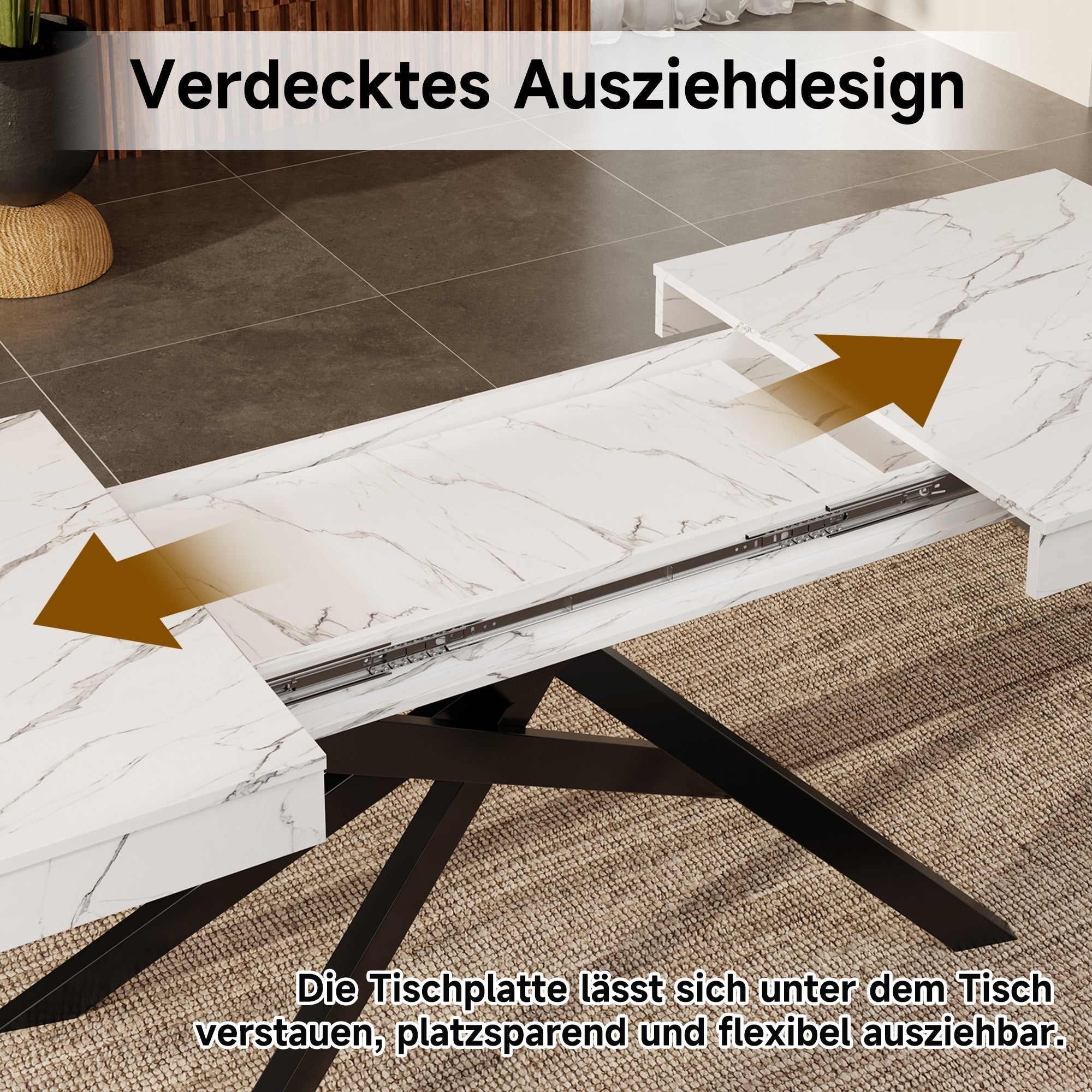 Extendable Dining Table 140/180x80cm Rectangular 6-8 Seater Metal Legs - White