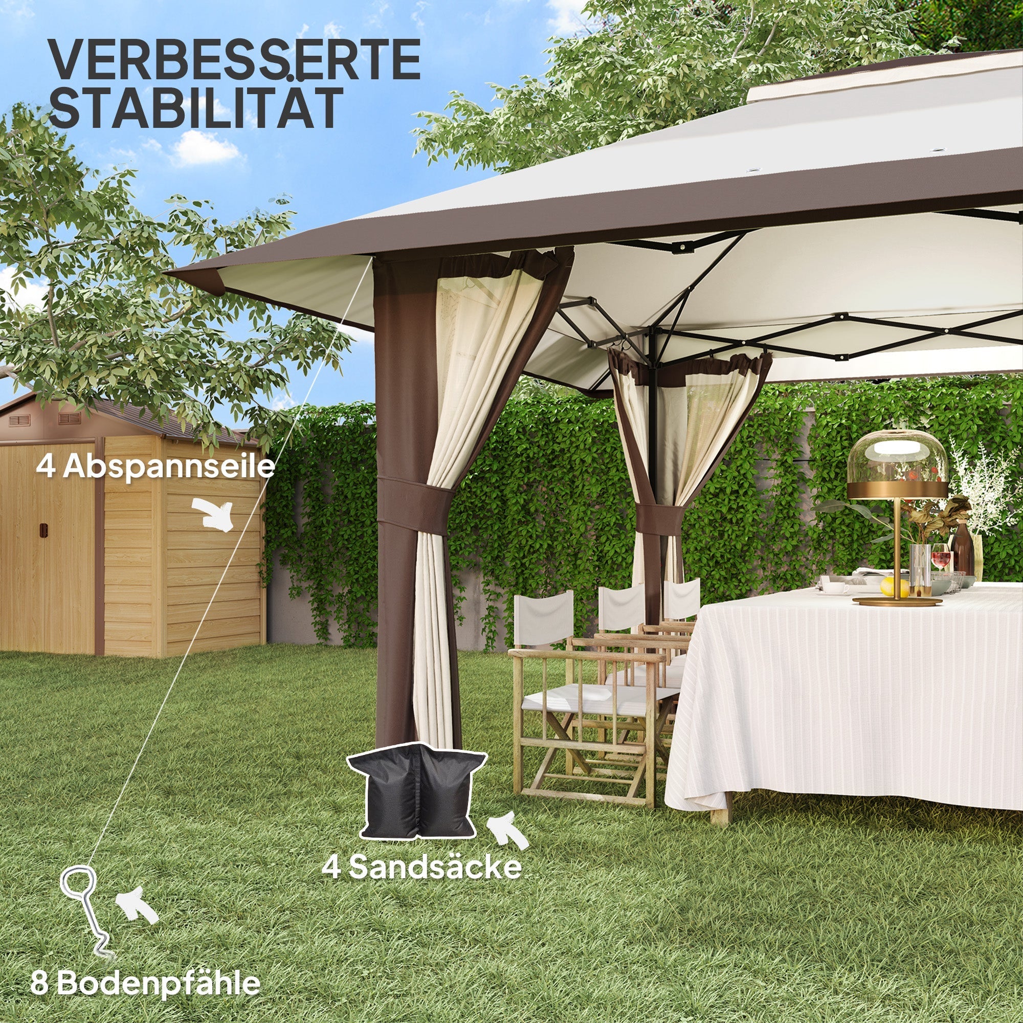 4x4m Pop-Up Pavilion, Height Adjustable, UV 50+ Mesh Walls, Beige