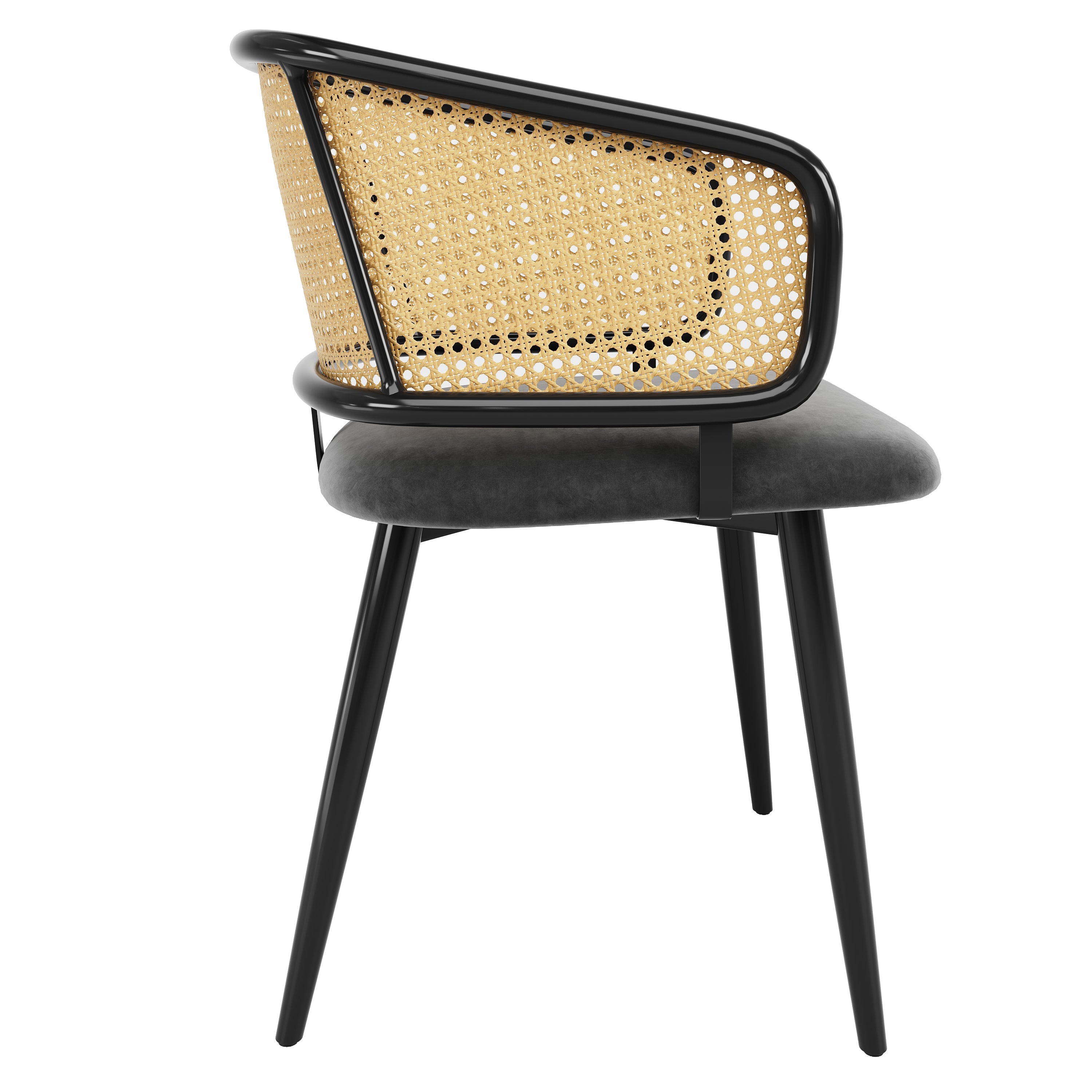 2 Dining Chairs Rattan Back Velvet Seat - Modern Style