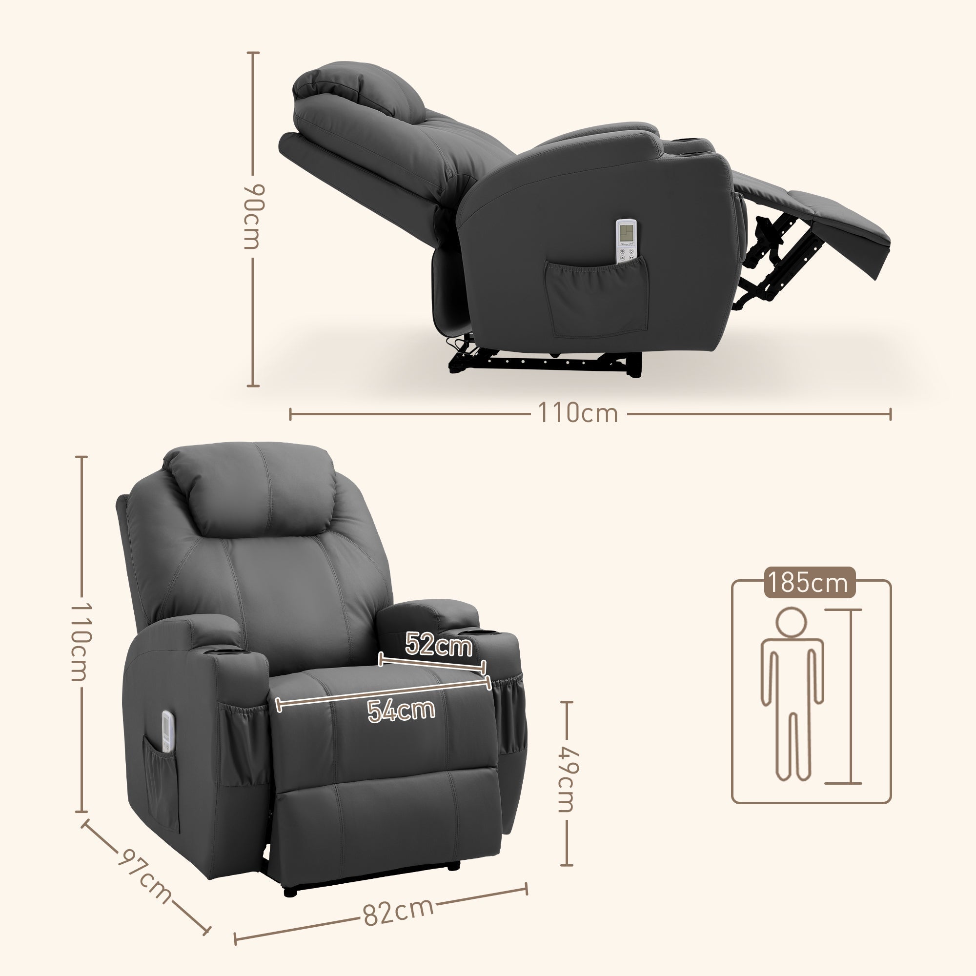 Reclining Armchair, Electric Massage TV Chair with Remote Control & Cup Holder, No Color/Material Specified