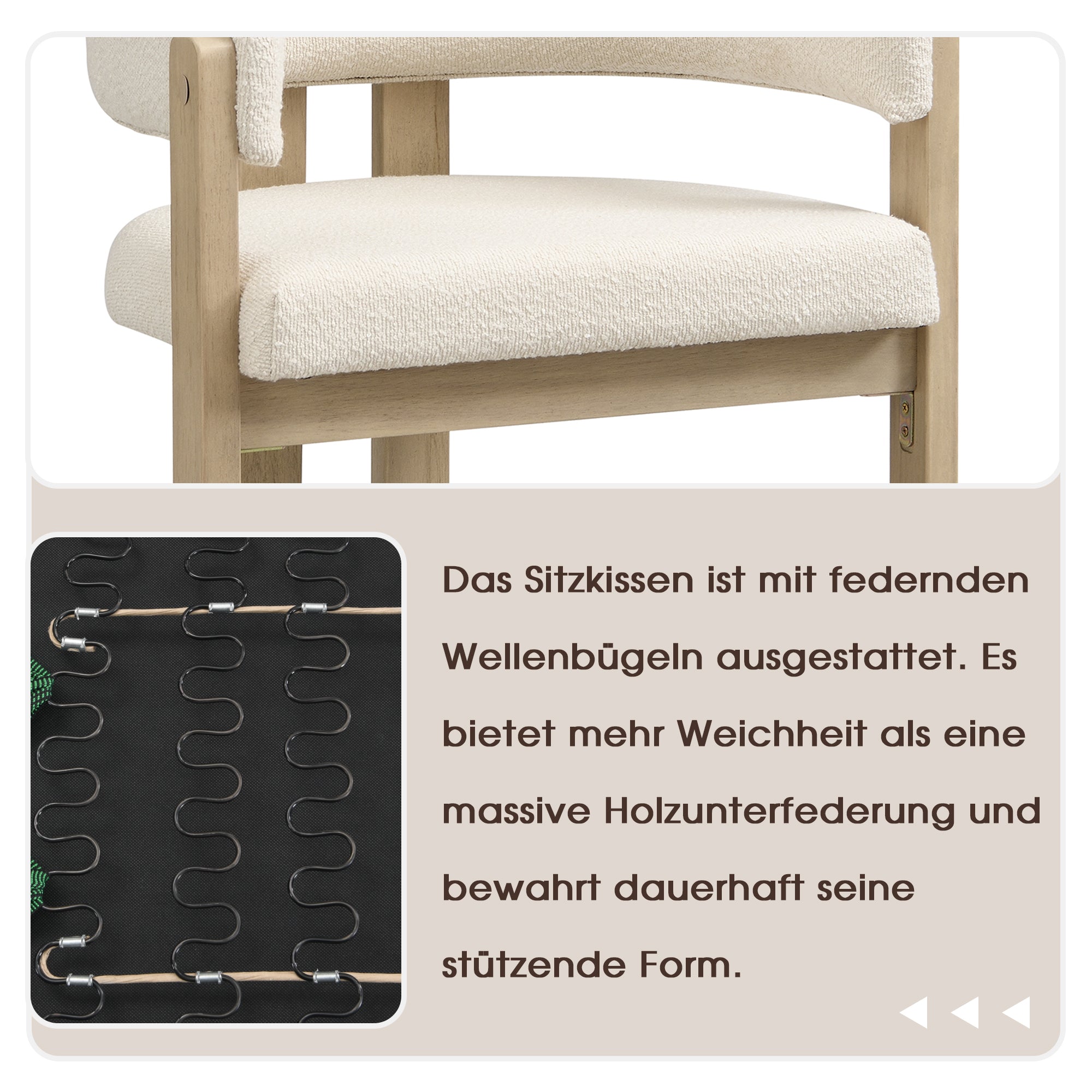 2 Solid Wood Dining Chairs Comfortable Bouclé Natural Color