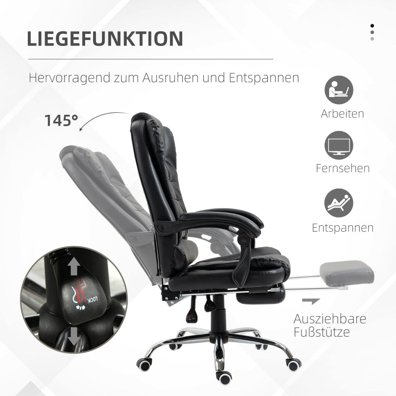 Bürostuhl, Fußstützen-Schreibtischstuhl, verstellbare Rückenlehne, höhenverstellbar, Schwarz