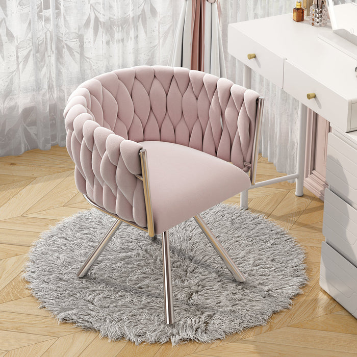 Velvet Vanity Chair Luxury Swivel Metal Legs - Pink