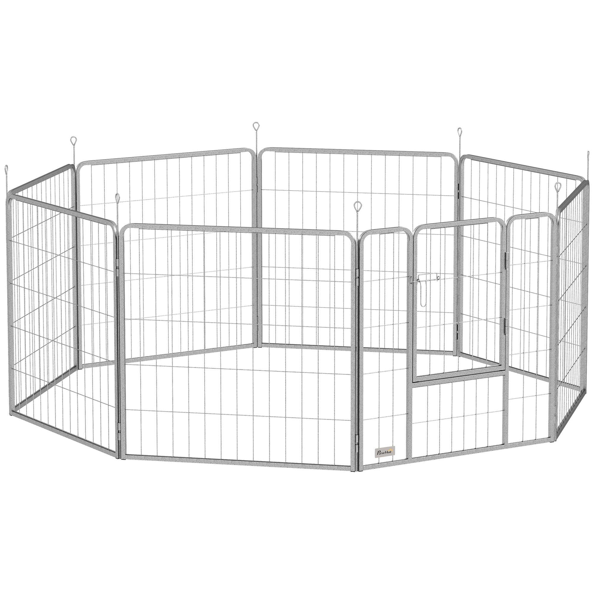 Puppy Playpen, 8-Piece 80cm High Outdoor Playpen with Door, Steel Silver