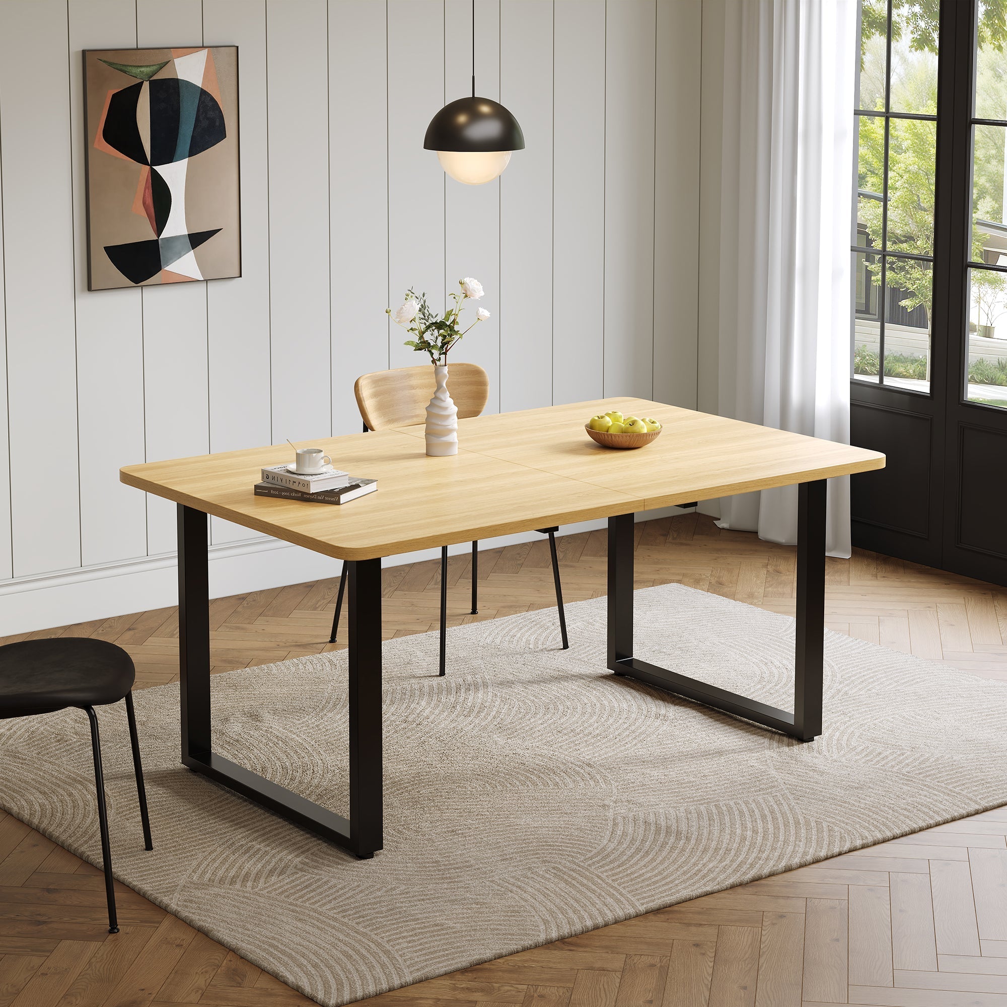 Extendable Dining Table 3 Lengths 140/180/220x80cm for 6-10 People Metal Legs Oak