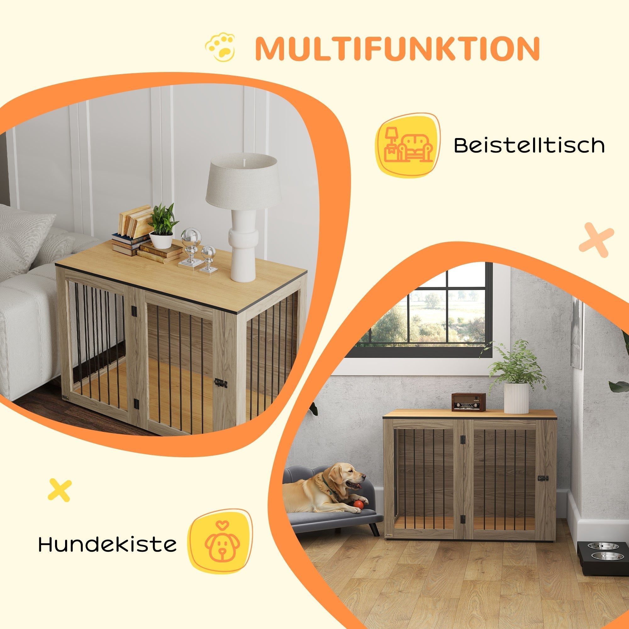 Hundekäfig-Möbel, Box mit Tür und Fenster, Eiche