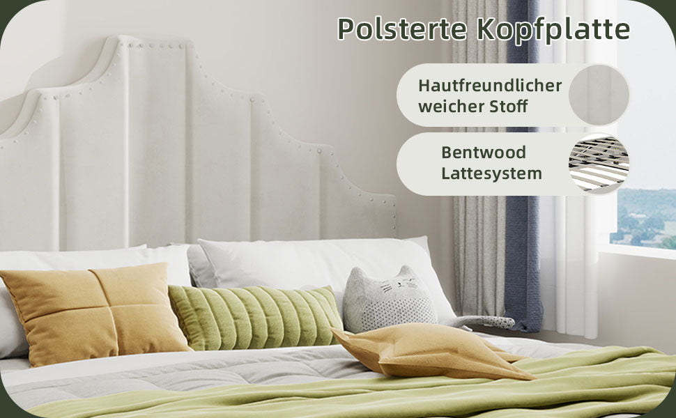 Modern Minimalist Soft Bed, Comfortable Headboard, 160x200CM, Beige