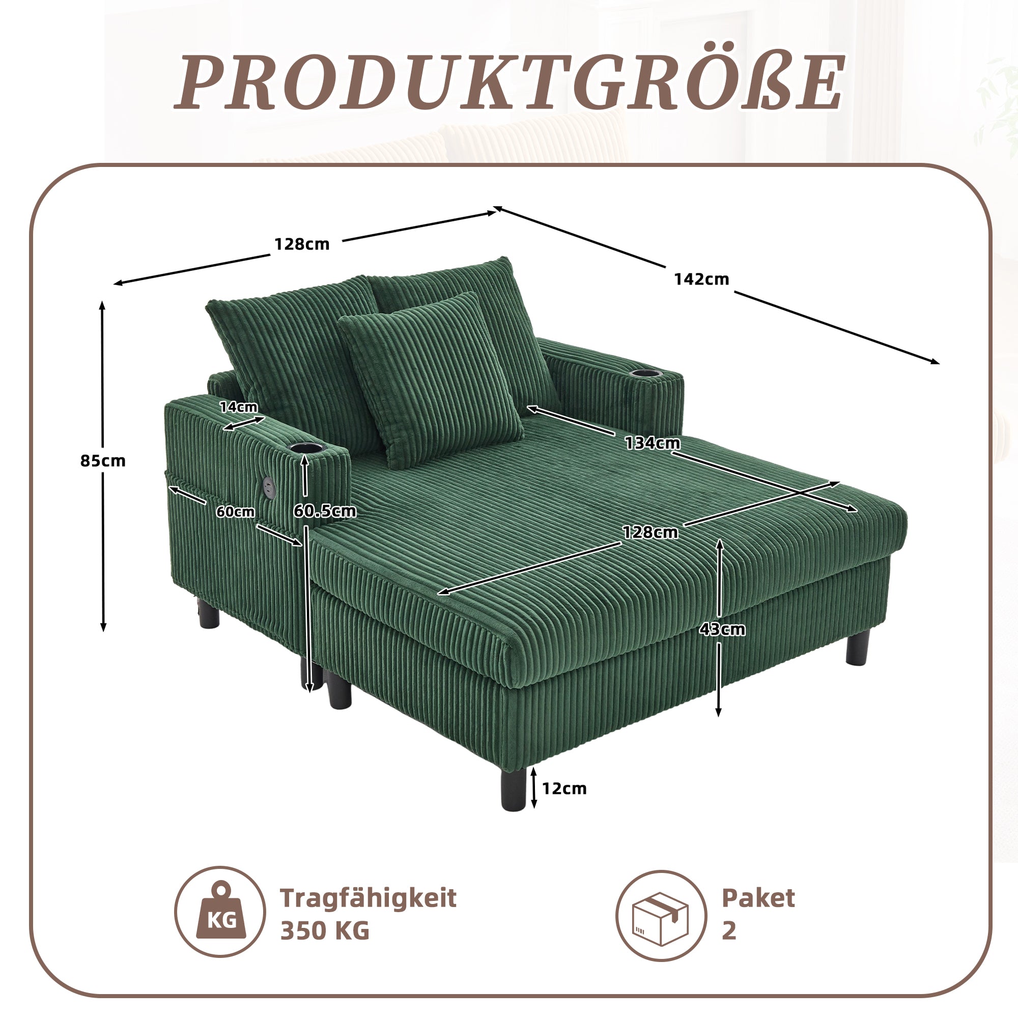 Chaise Lounge Recliner, Soft with Cup Holders, USB Ports, LED Lighting
