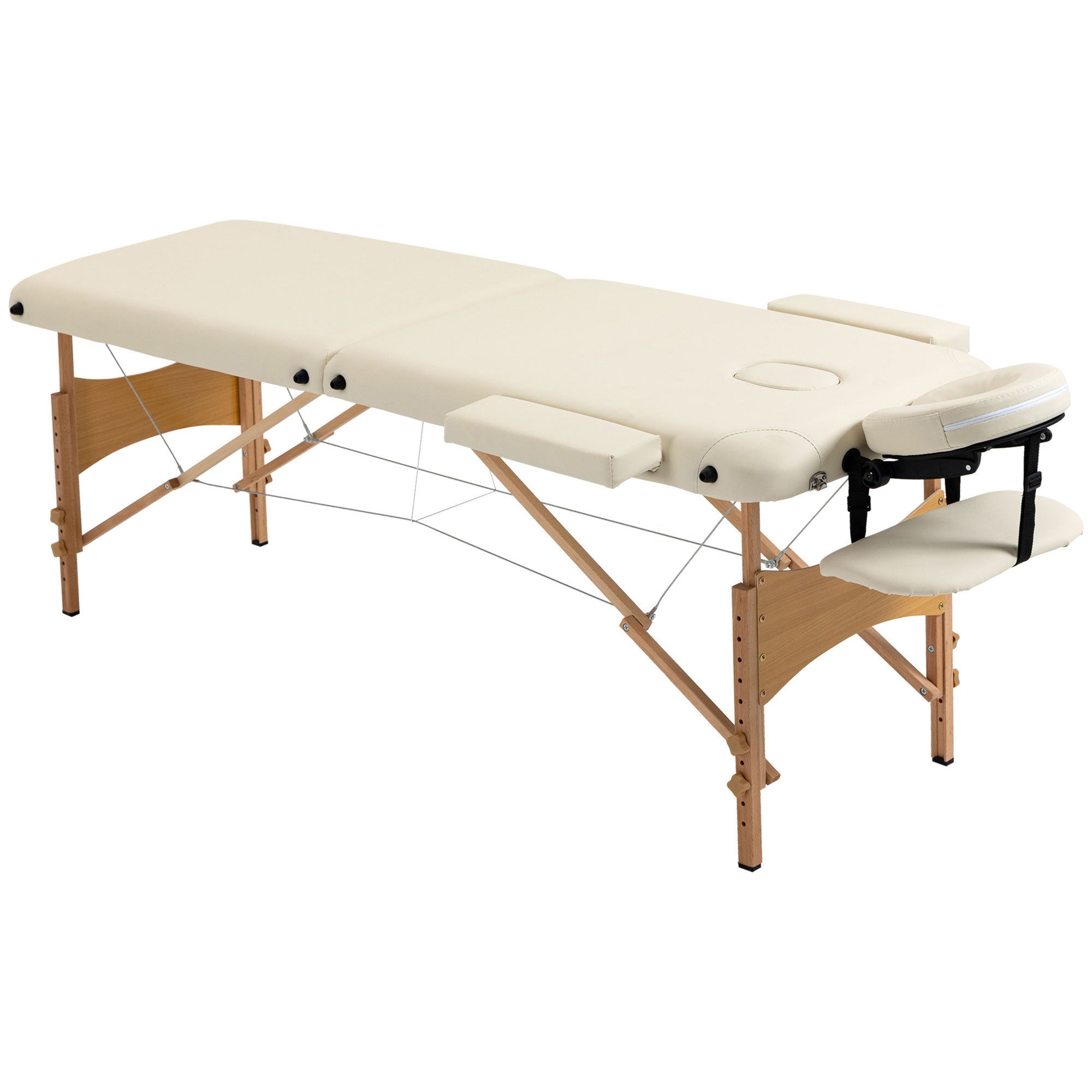 Portable Massage Bed Folding Spa Beauty Table 2 Sections Wooden Frame Cream