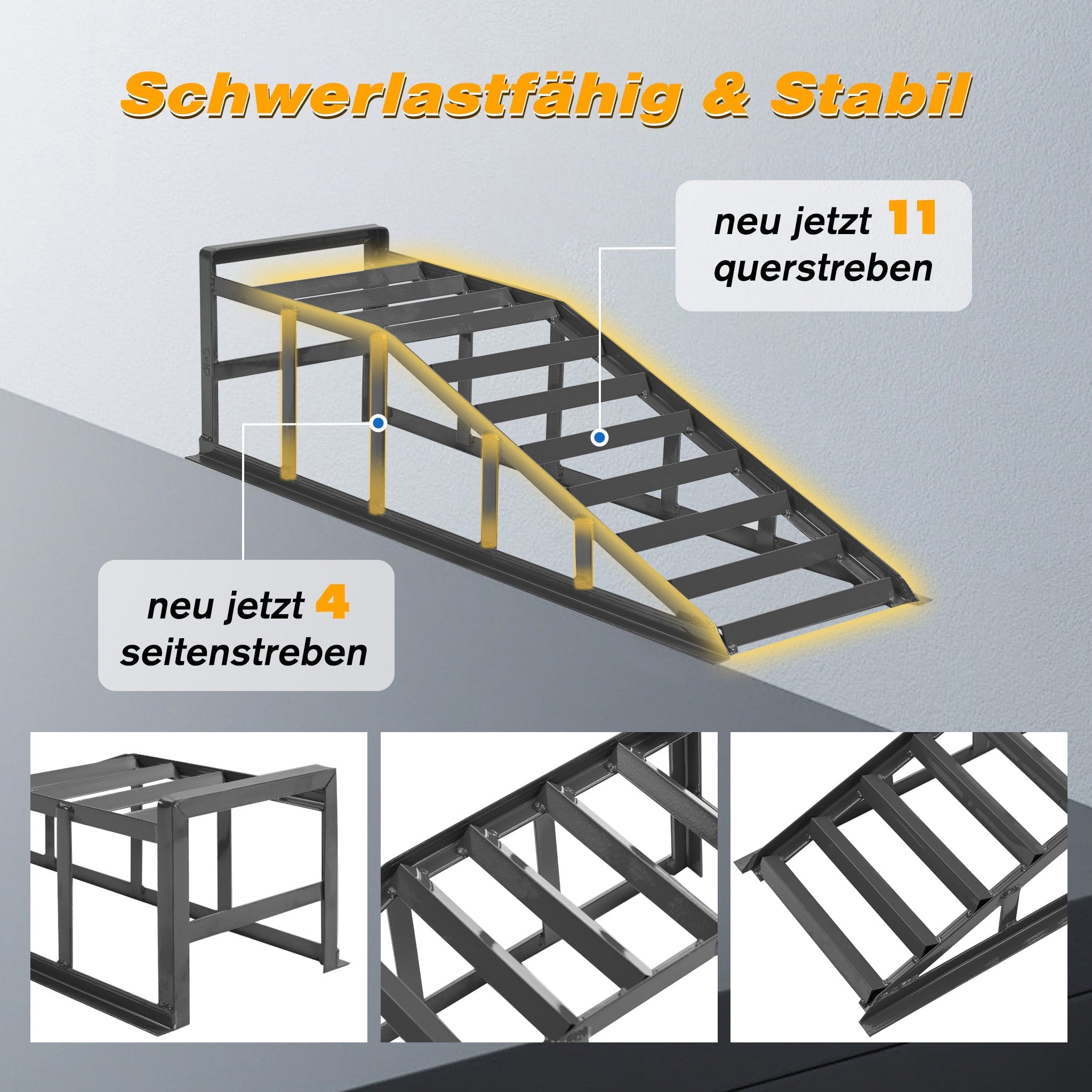 Car Ramps 2000kg Capacity Height-Adjustable Non-Slip Surface Grey