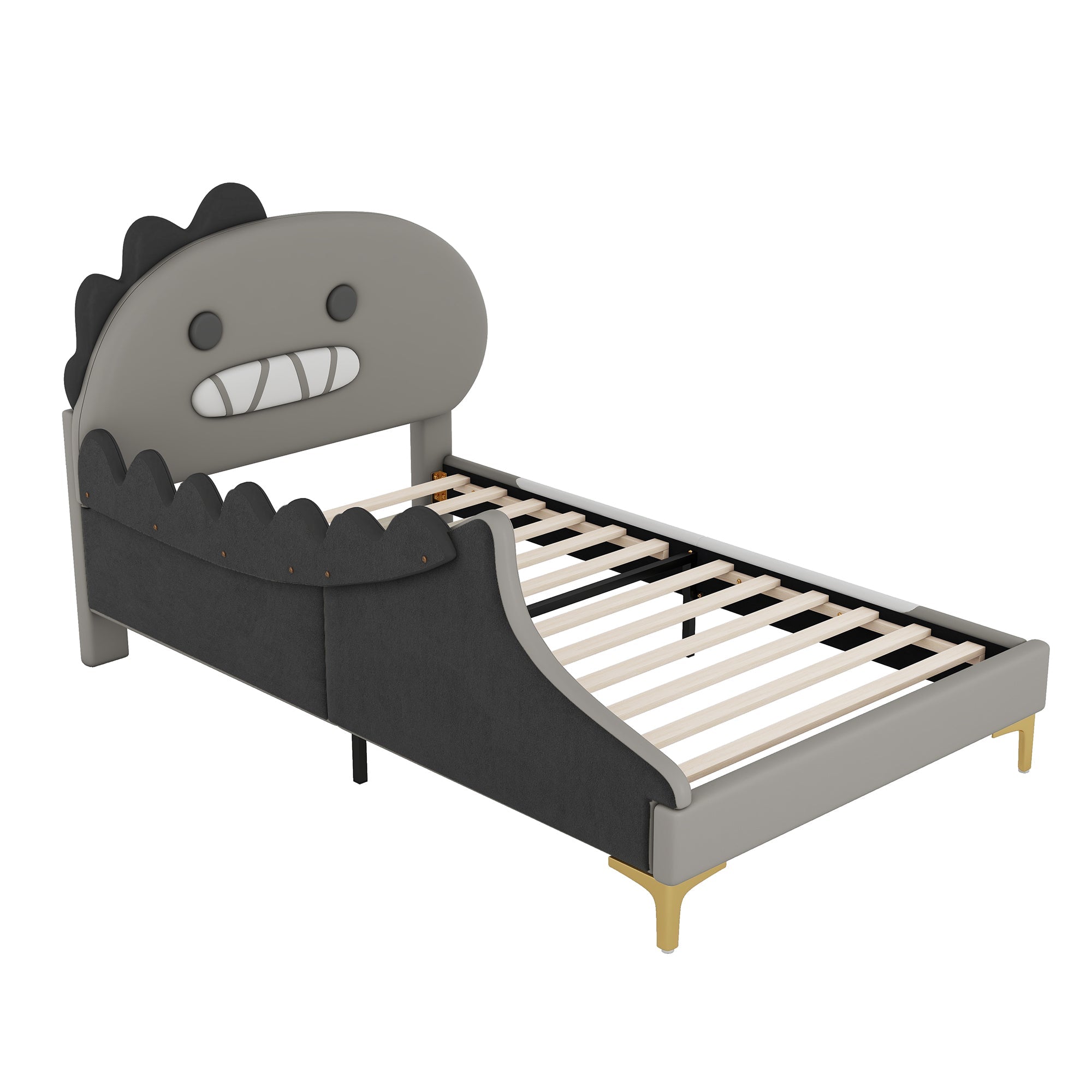 Children's Bed 90x200cm Dinosaur Shape Flat Bed - PU Grey