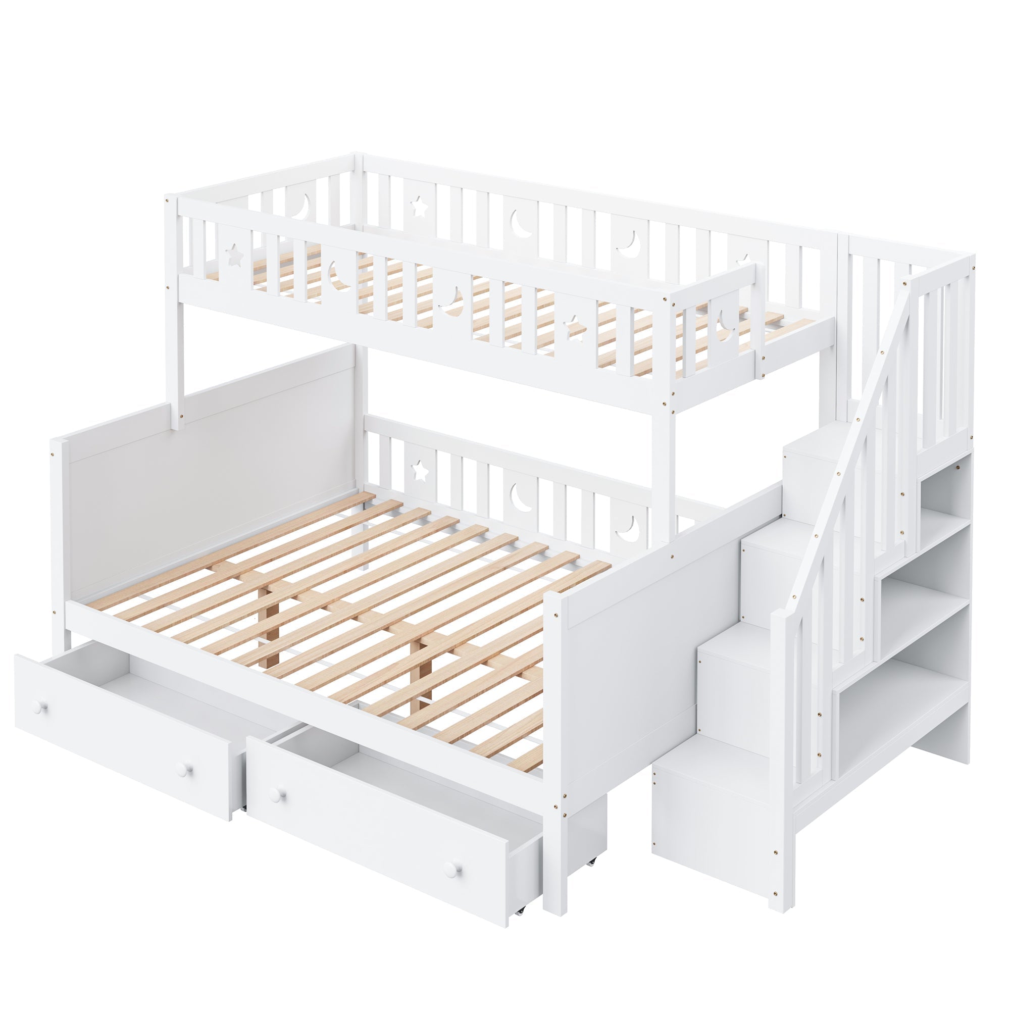 Solid Pine Children’s Multifunctional Bunk Bed with Storage, White
