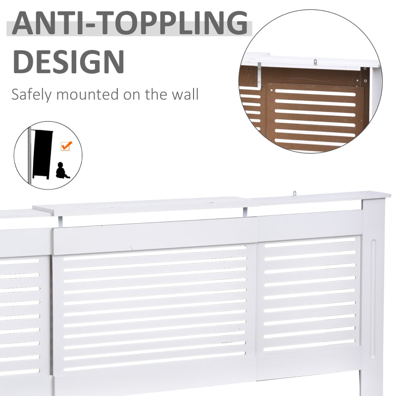 MDF Extendable Radiator Cover Cabinet Shelving Slatted Design (139-208.5L x 20.5W x 82.5H cm) White