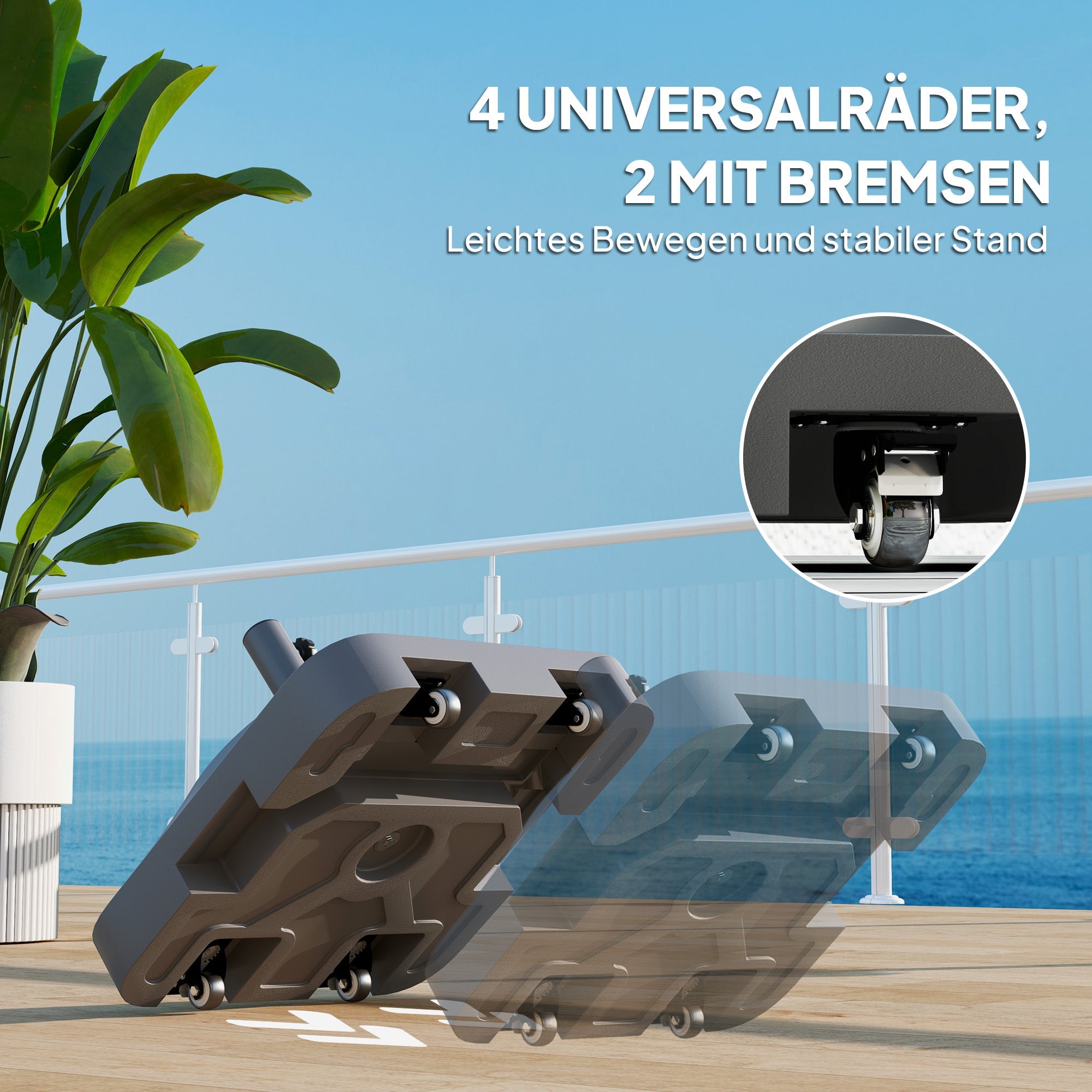 Parasol Base, Fillable 25kg, With Wheels, For Ø38/48 mm, Black