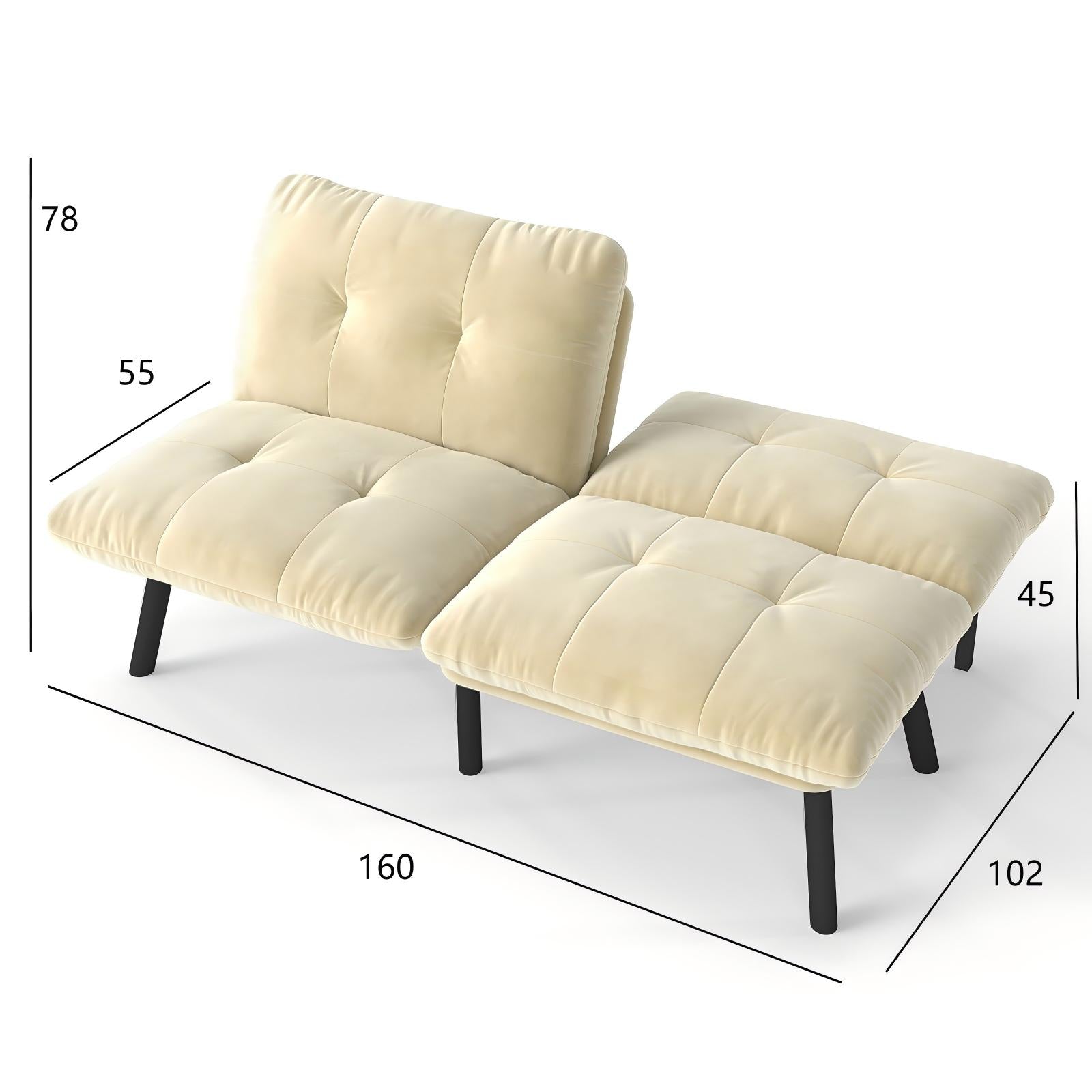 Sofa Bed 2-Seater Foldable Futon - Cream
