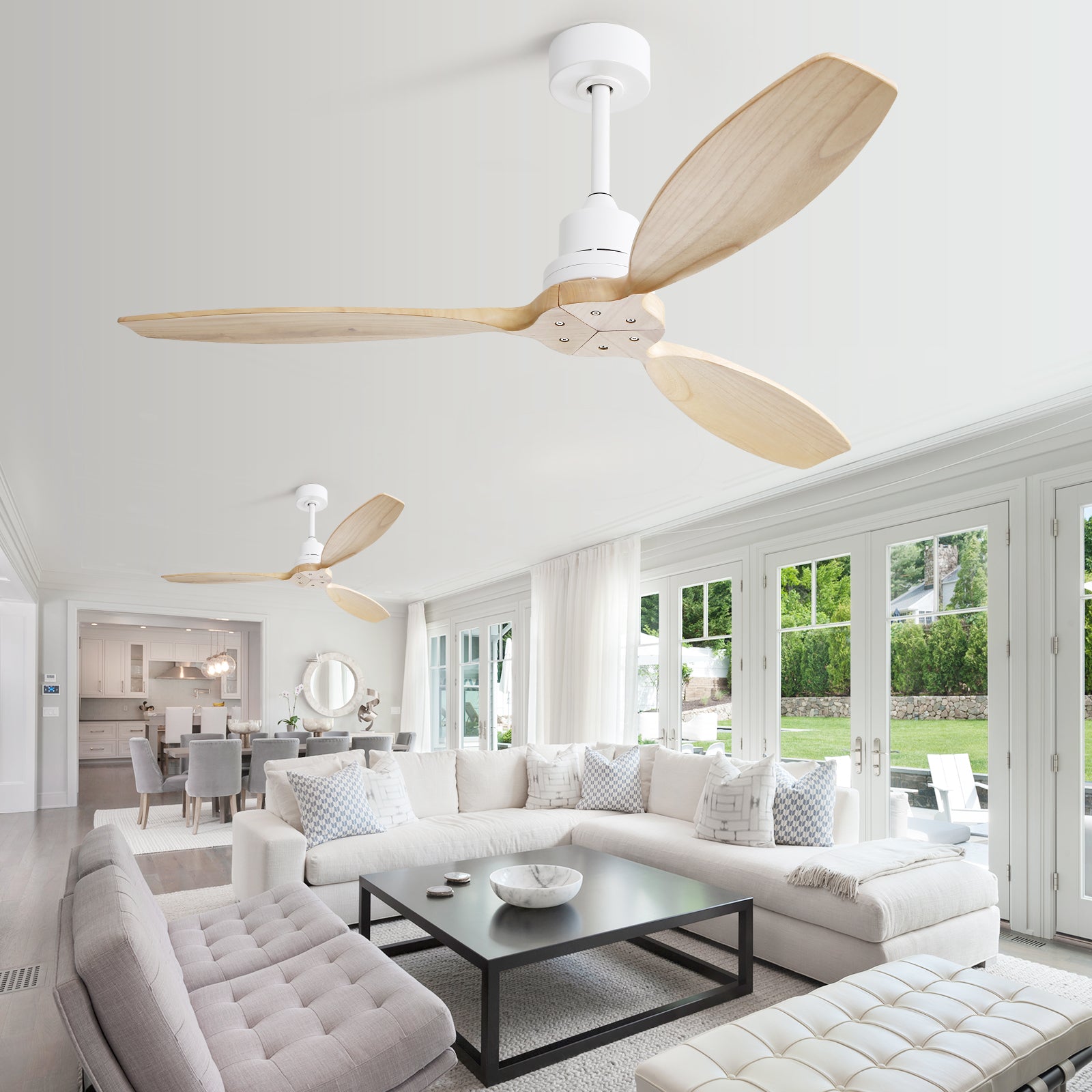 52-inch Ceiling Fan, 6 Speed Remote Control, Solid Wood Blades
