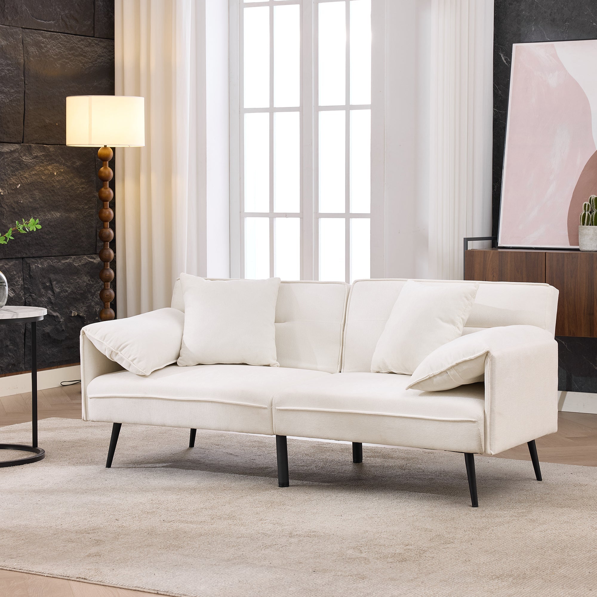 2-Seater Sleeper Sofa with 3-Position Adjustable Backrest, White