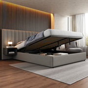Upholstered Bed 180x200cm Hydraulic Storage 2 Bedside Tables - Linen Grey/Black