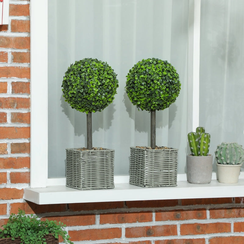 Artificial Plants, UV-resistant Trees in Pots, Plastic, Cement, Green