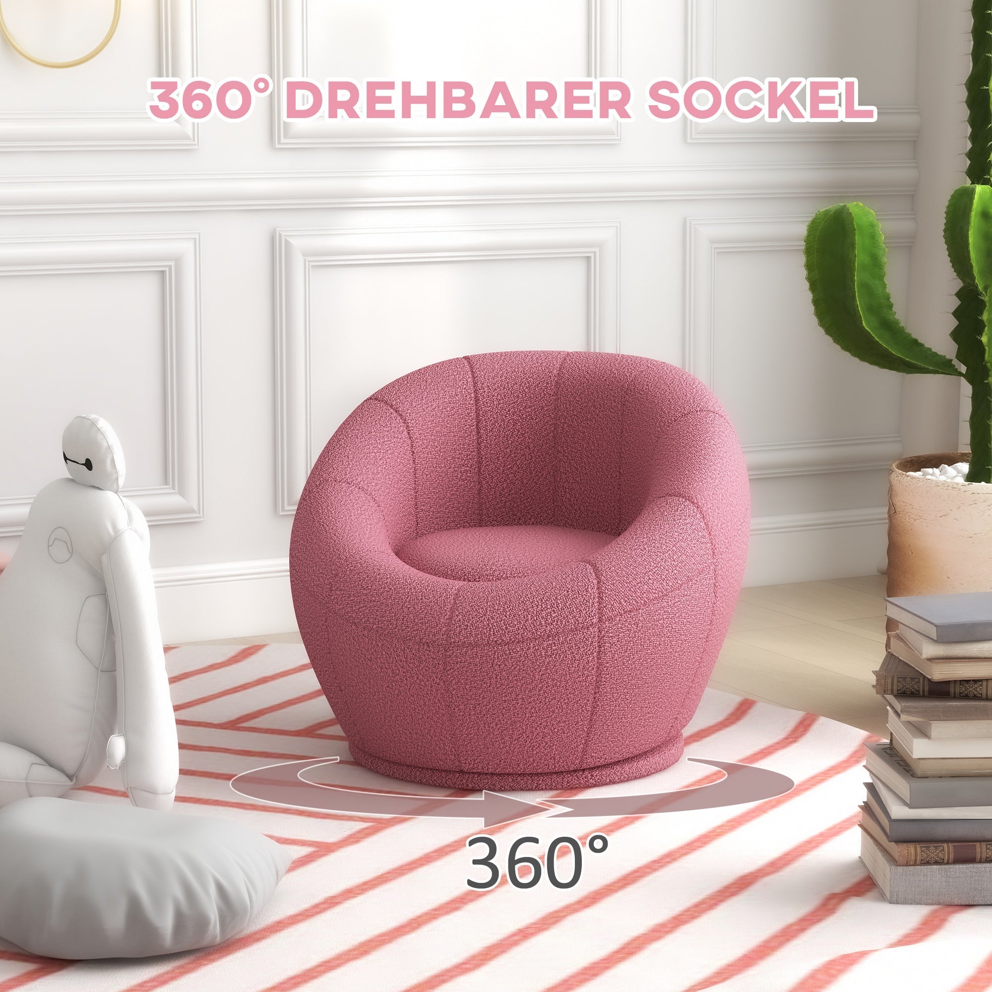 Swivel Lounge Chair, Plush, Single, 120 kg capacity, Pink