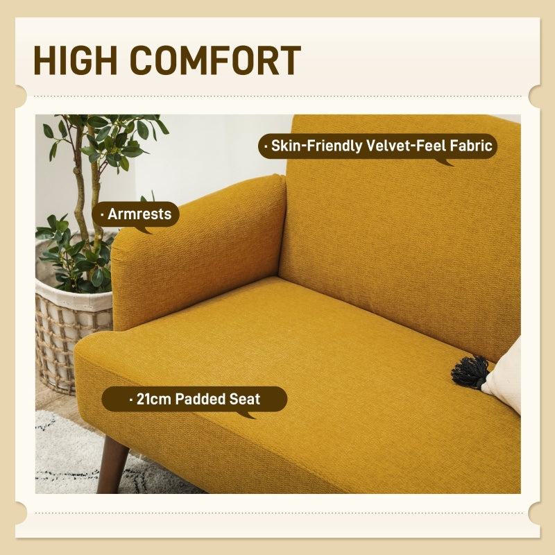 Velvet Feel 2 Seater Sofa with Thick Padding, Yellow