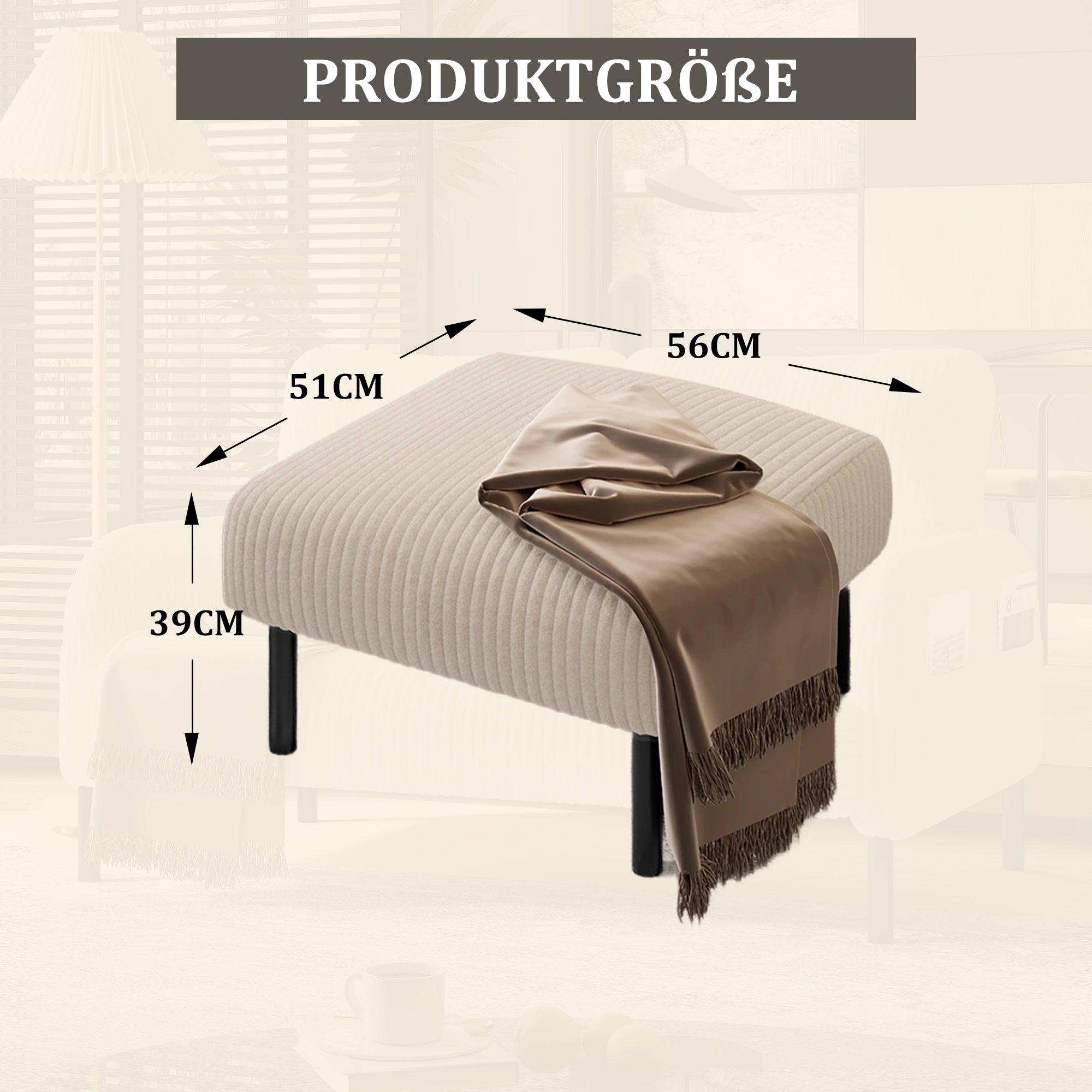 Premium Corduroy Stool - Metal Frame, Velour Cover - Corduroy