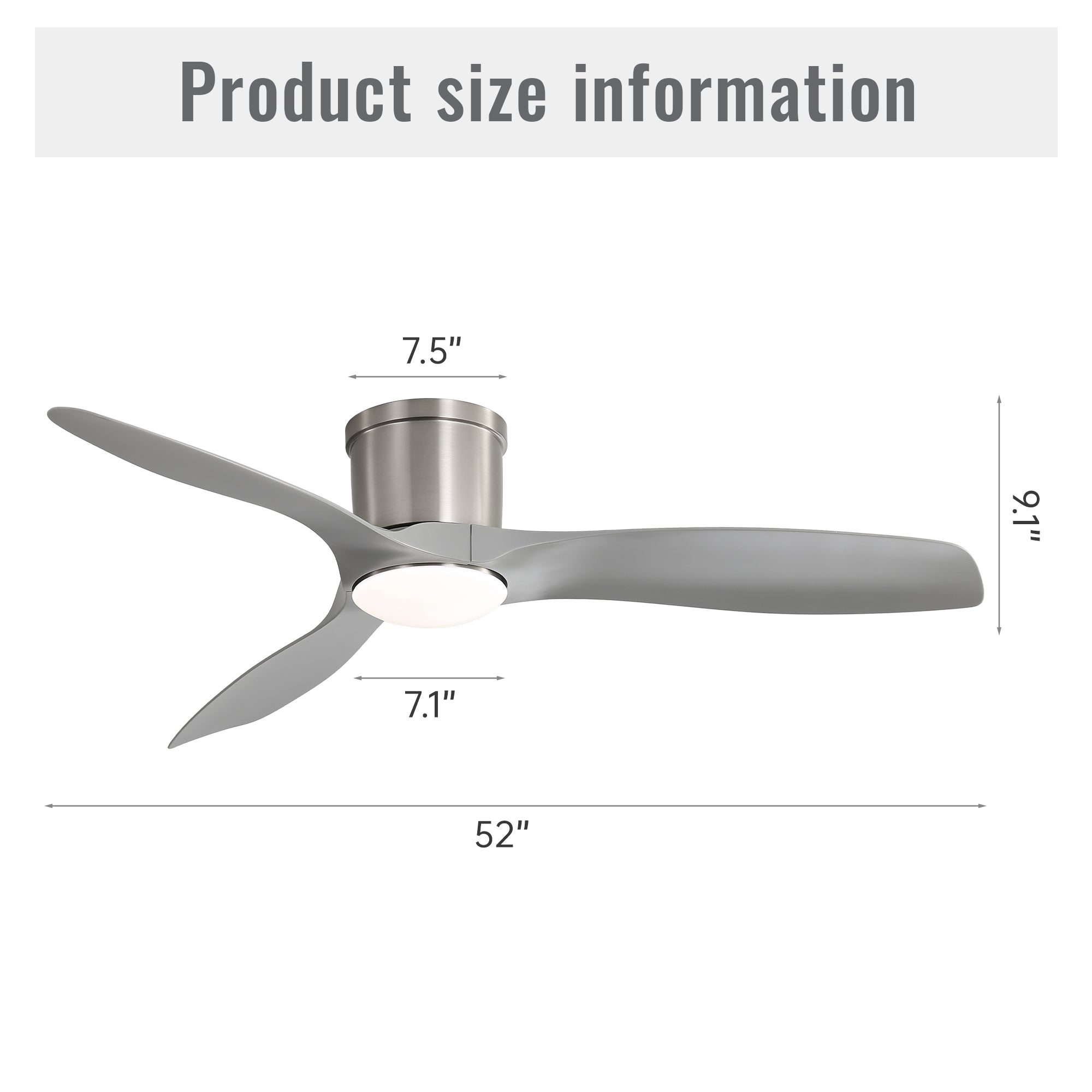 52" Ceiling Fan with LED Light, 18W DC Motor, 3-Color Dimming & Timer
