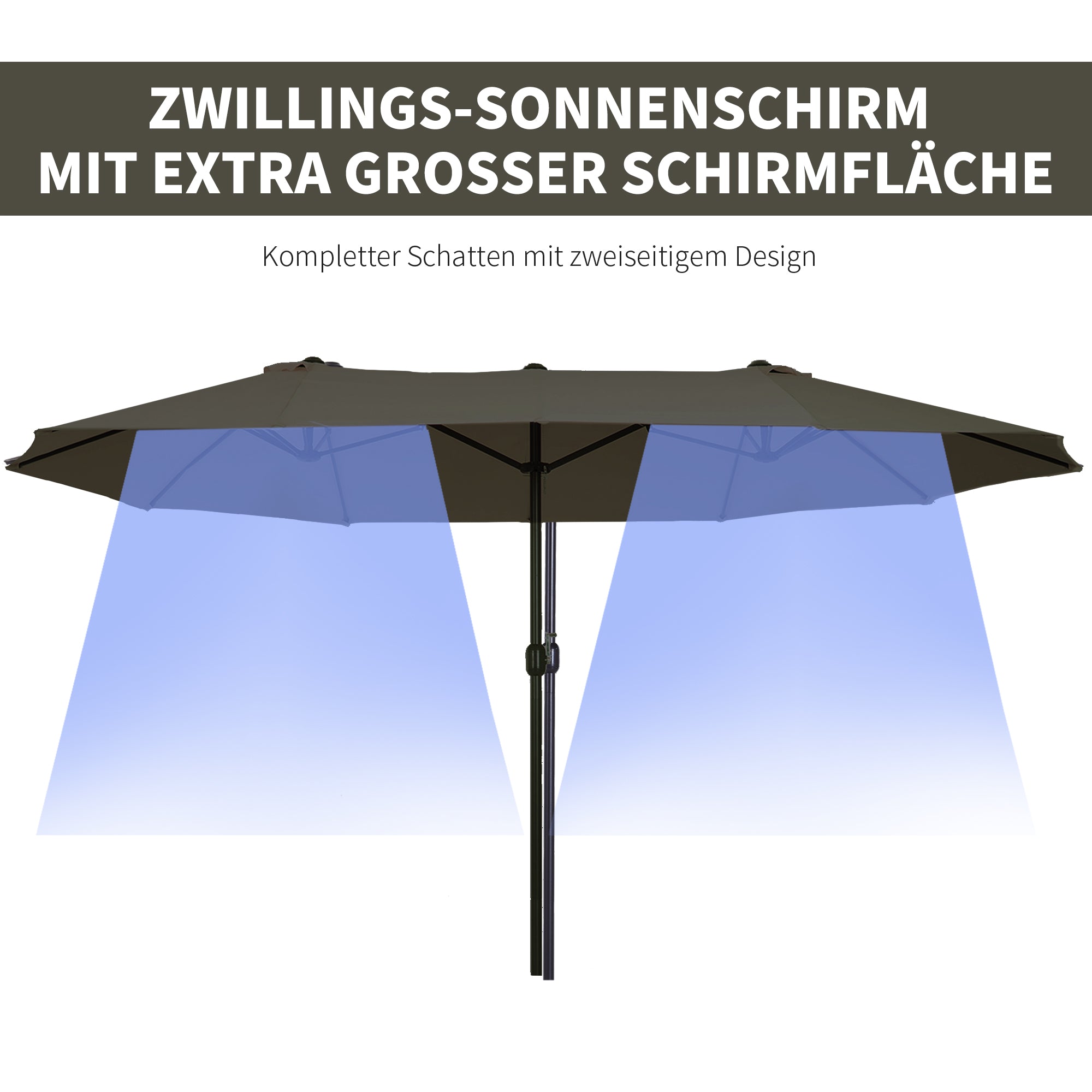 Double Parasol Garden Umbrella Oval Hand Crank 460x270x240cm, Grey