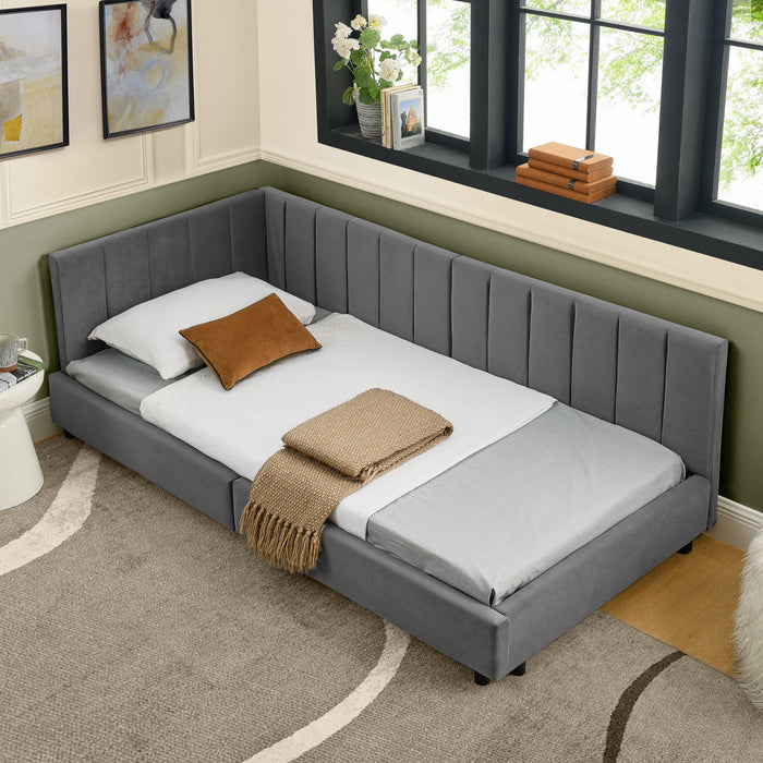 Single Bed 90x200cm High Backrest for Kids & Guest Rooms, Dark Grey Velvet