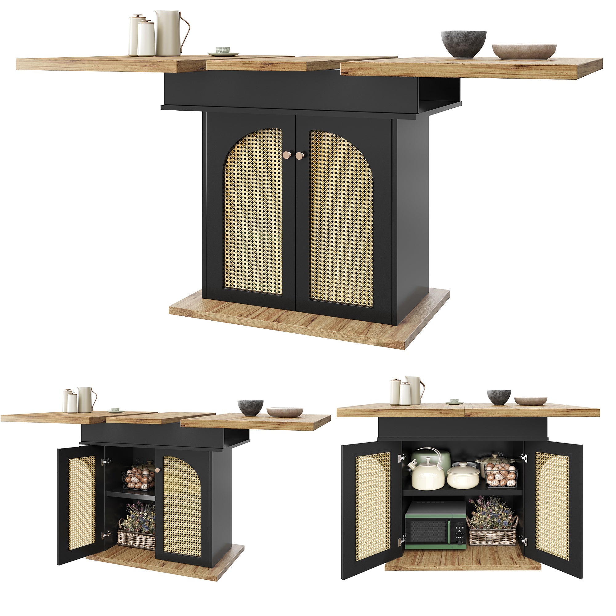 Telescopic Dining Table, Extendable Foldable Space-Saving 4-6 Person, PE Rattan