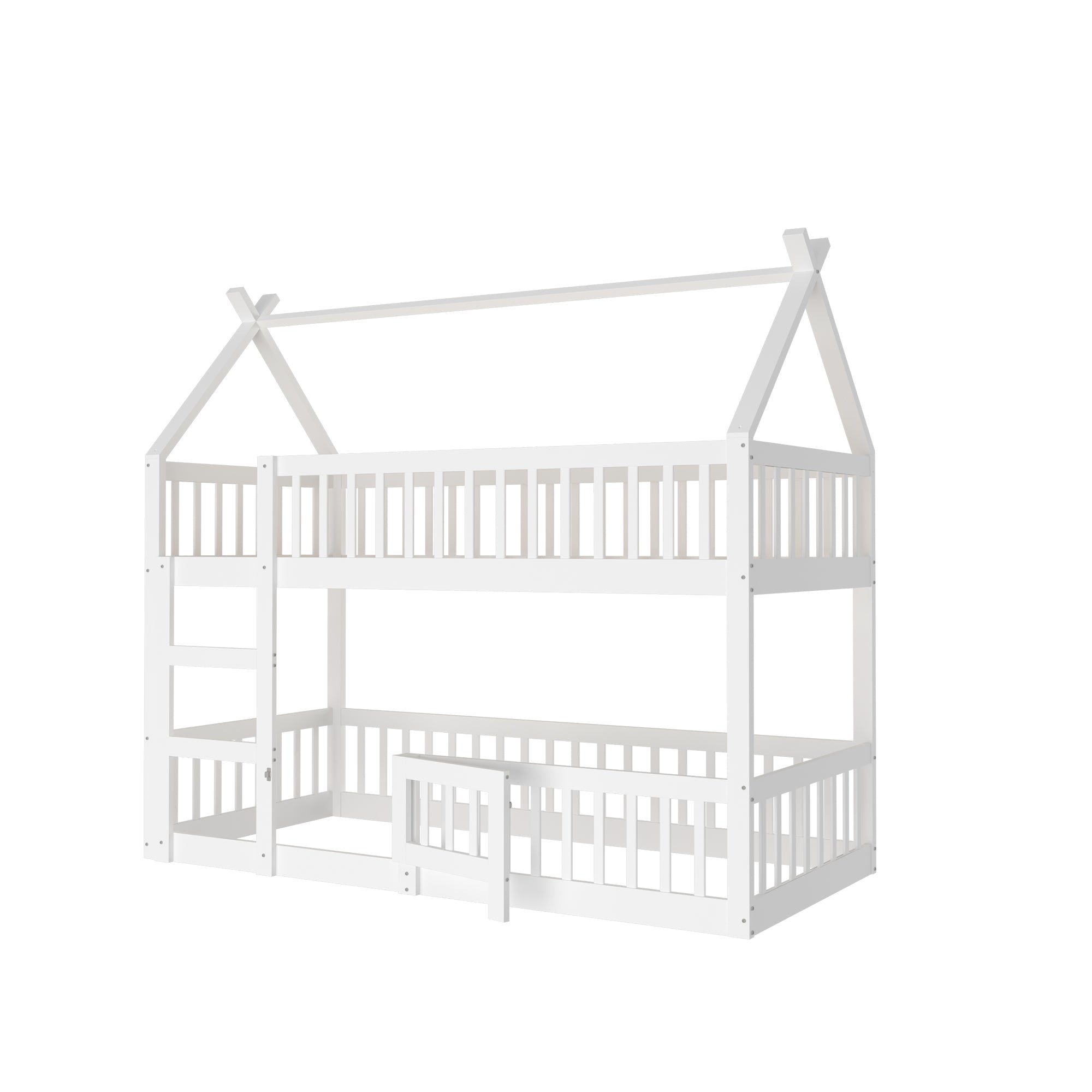 Children's Bunk Bed, Loft Design with Stairs, Solid Wood, White