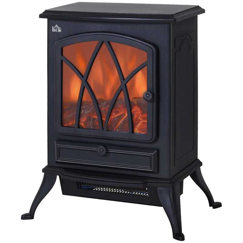 Electric Stove Heater, Realistic Flame Effect 2000W Portable Freestanding with Adjustable Thermostat, Black