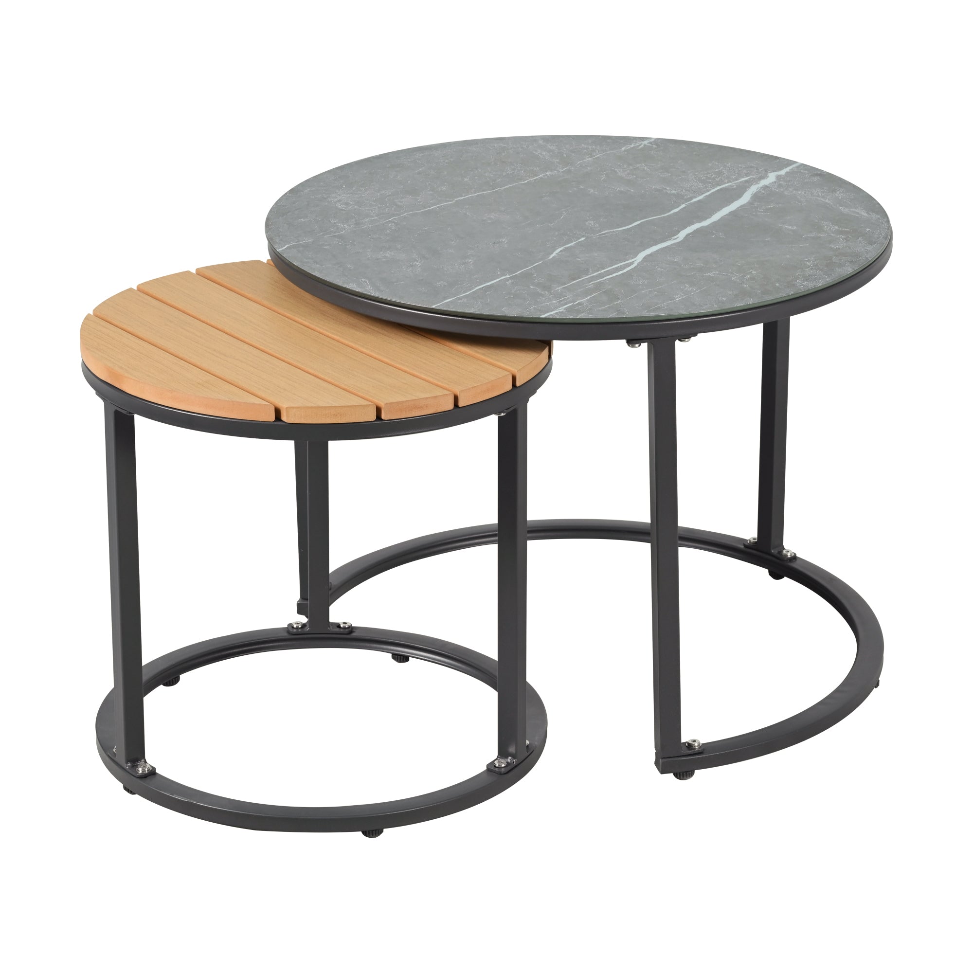Garden Lounge Set with 3-Seater Sofa, 2-Seater Sofa, 2 Armchairs and 2 Coffee Tables, Galvanized Steel, Grey-Beige