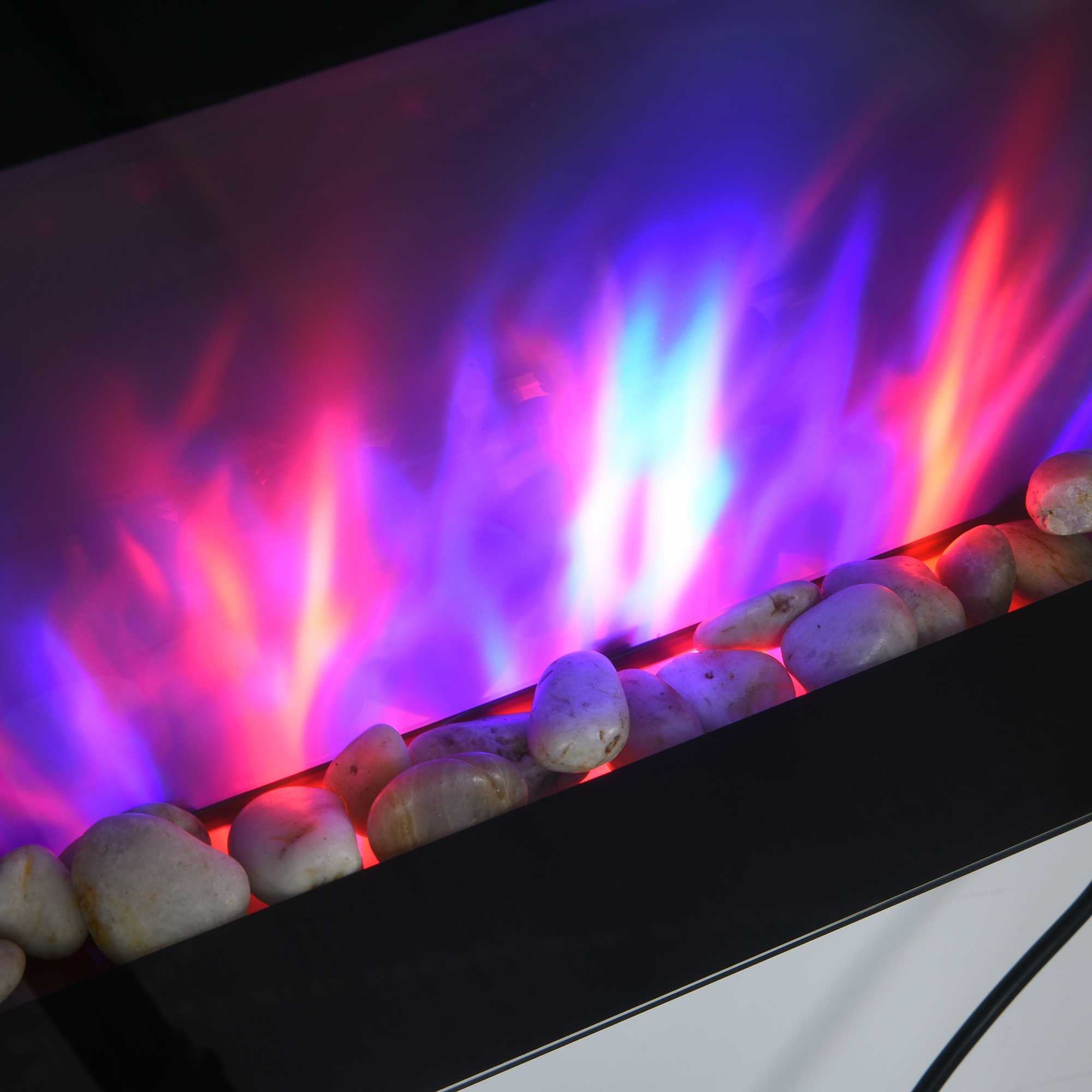 Electric Fireplace, LED Flame Effect 1000/2000W 7 Colors Remote Control Wall-Mounted, Black