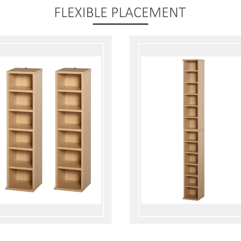 CD Media Display Shelf Unit Set of 2, 204 Capacity Adjustable Shelves, Natural Wood Colour