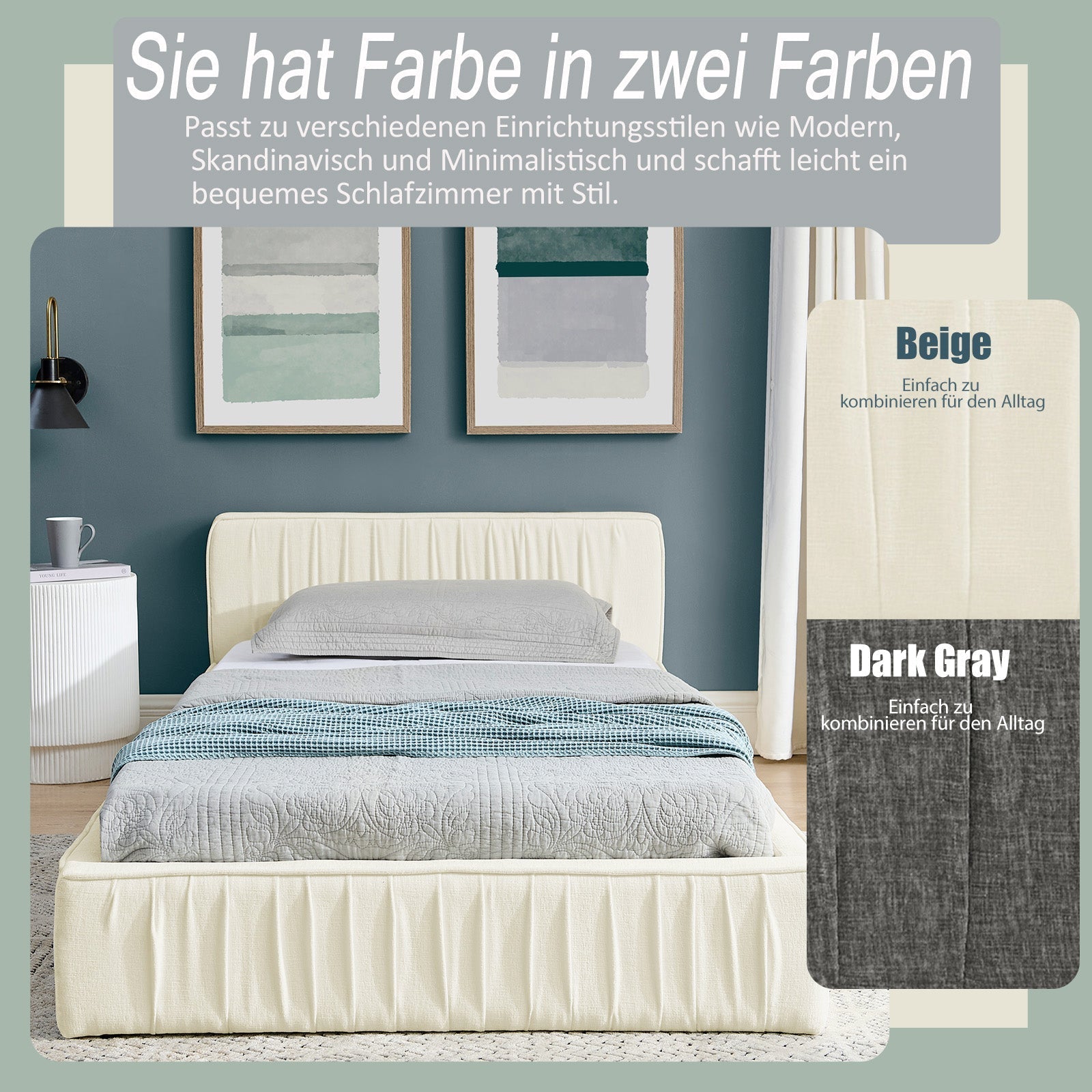 Single Bed 90x200cm Children's Bed Sturdy Iron Frame Chenille Beige