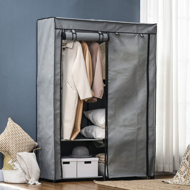 Steel Frame Fabric Wardrobe with Rail and Shelves, Light Grey