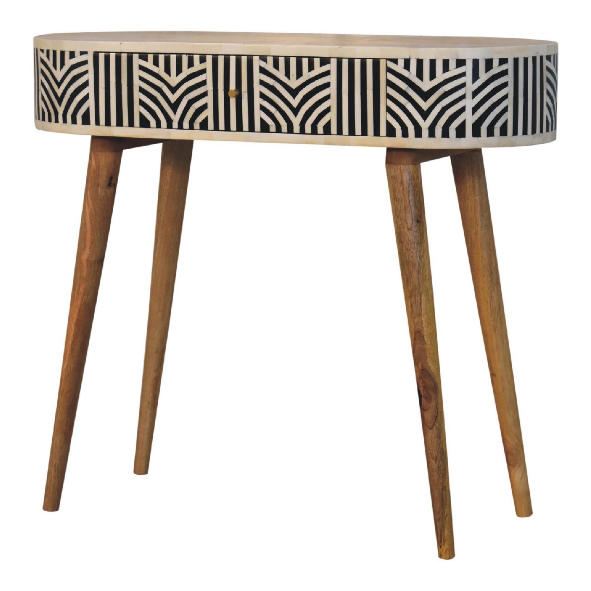 Edessa Console Table, Bone Inlay 1 Drawer, Solid Wood Black and White