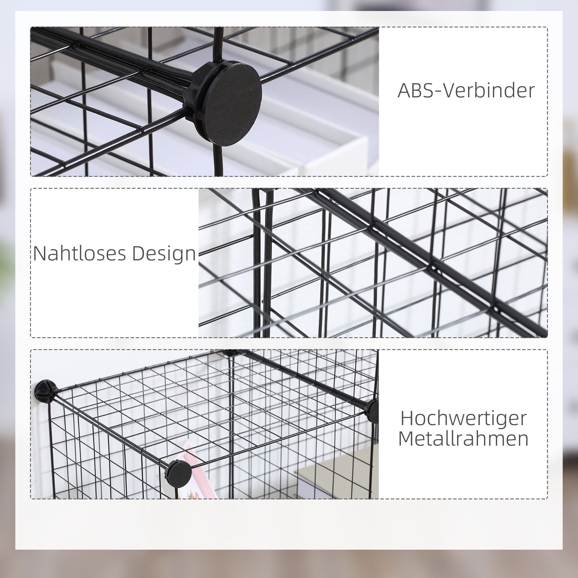 Shelving Unit, 6 Compartments, Wire Mesh Cube, Black