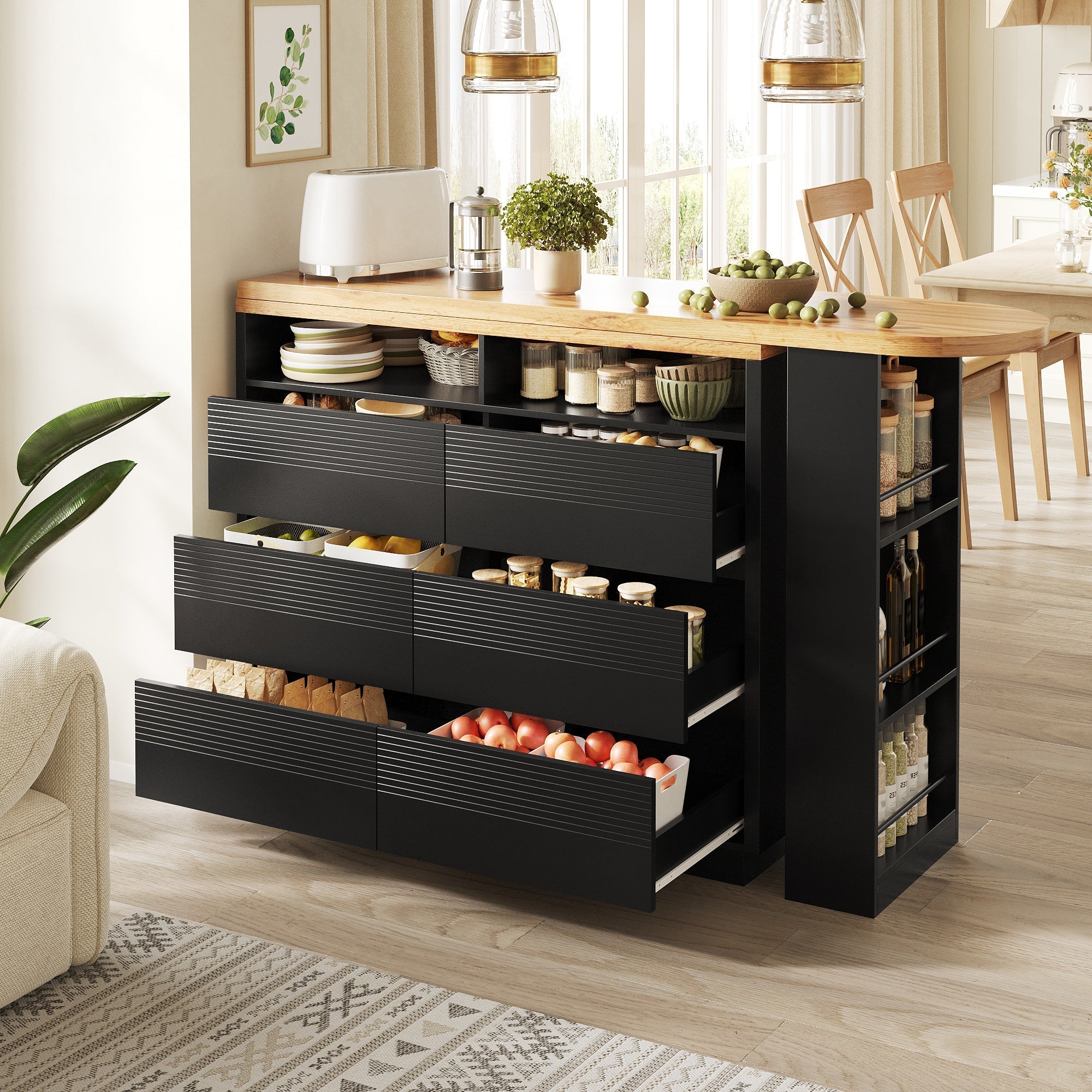 Extendable Bar Table with Storage and Six Drawers, MDF