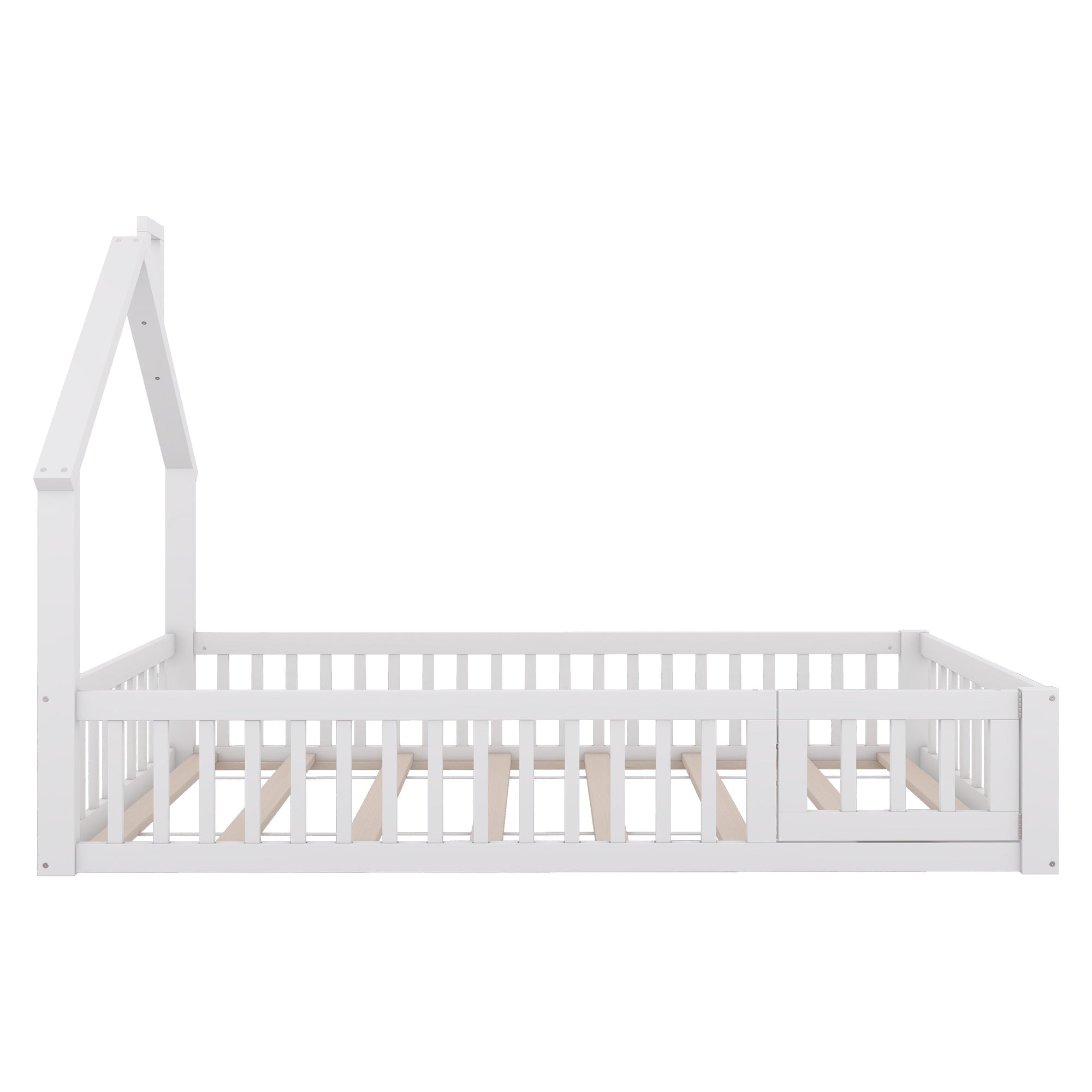 House Bed 90x200cm Chimney Slatted Base - White Pine Wood
