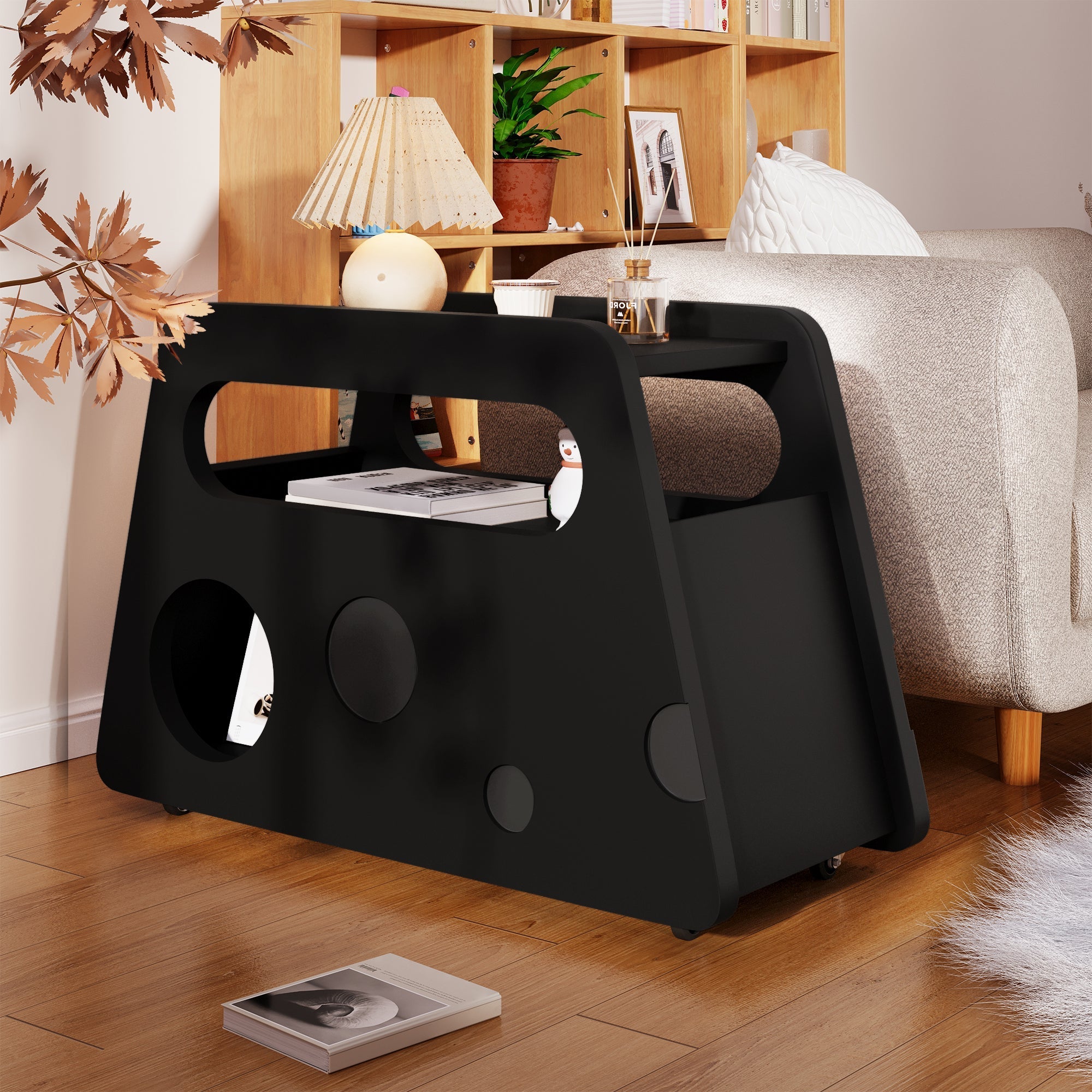 Sideboard, Mobile Space-Saving Side Table, Black